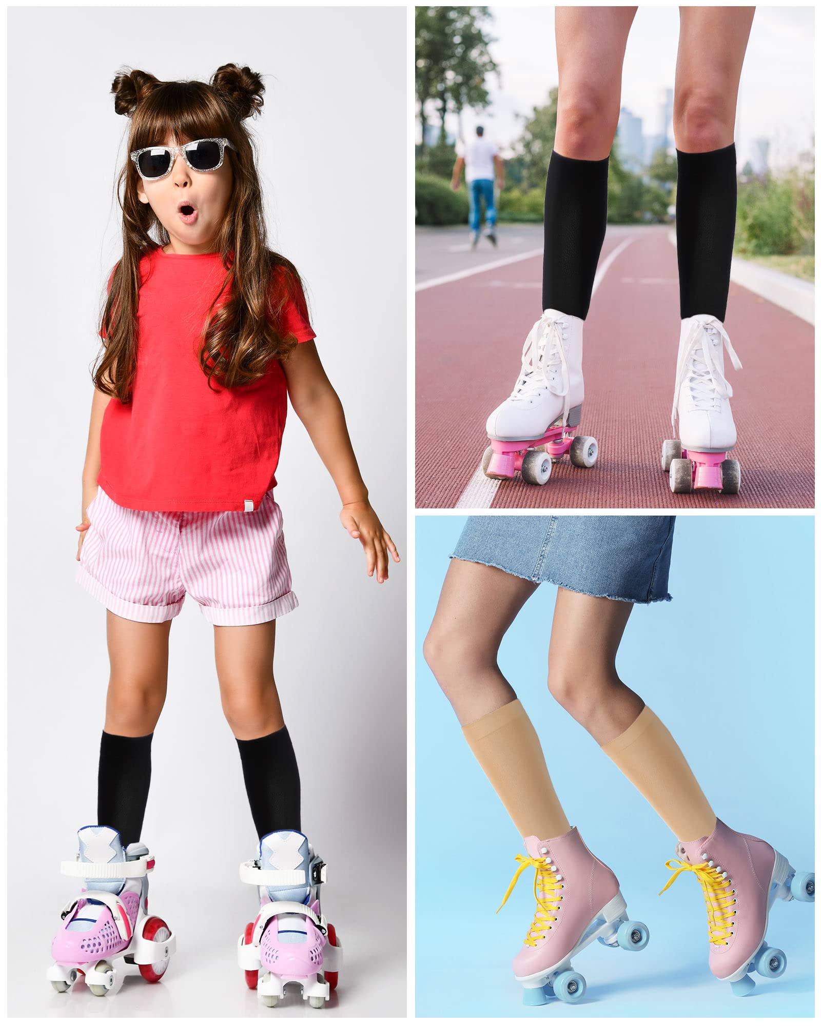 12 Pairs Women's Ice Skating Socks - High Tights Nylon Figure Skating Socks for Girls & Kids - Perfect for Ice Rinks, Figure Skating Practice and Winter Sports