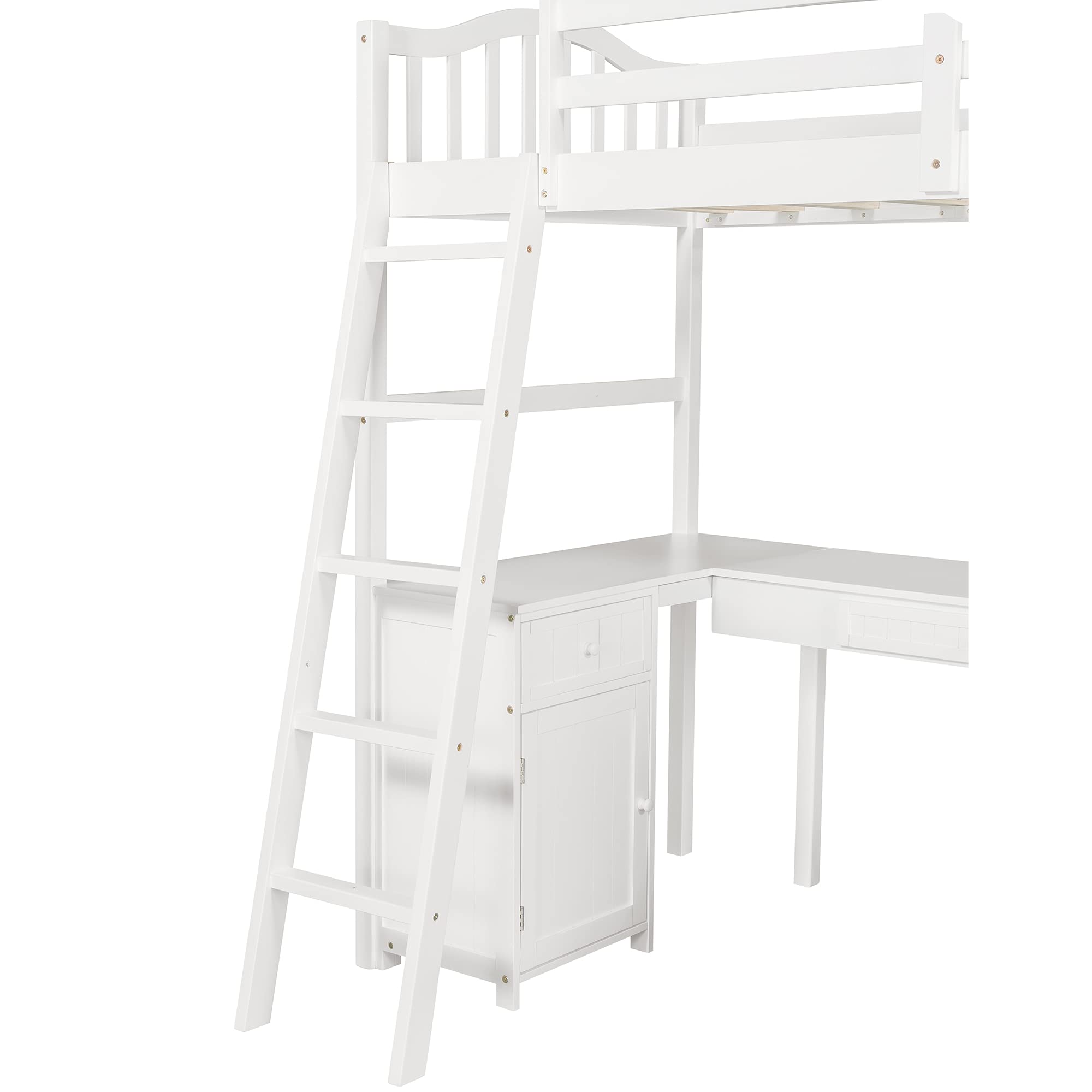 Harper & Bright Designs Wooden Twin Loft Bed with Desk, Drawers & Storage Shelves - Space-Saving Kids Bedroom Furniture for Small Rooms - Perfect Study & Sleep Solution for Boys, Girls, Teens & Adults (White)