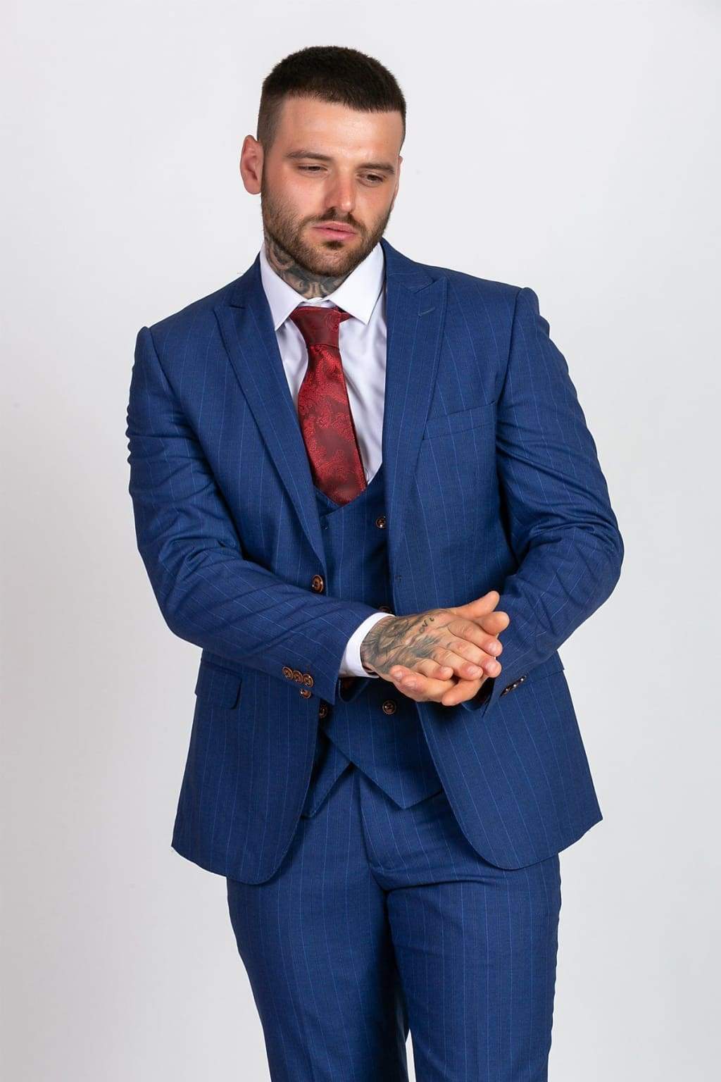 Marc Darcy Conrad Royal Blue Pinstripe Blazer for Men - Premium Slim Fit Business Suit Jacket | Perfect for Office, Weddings & Formal Events