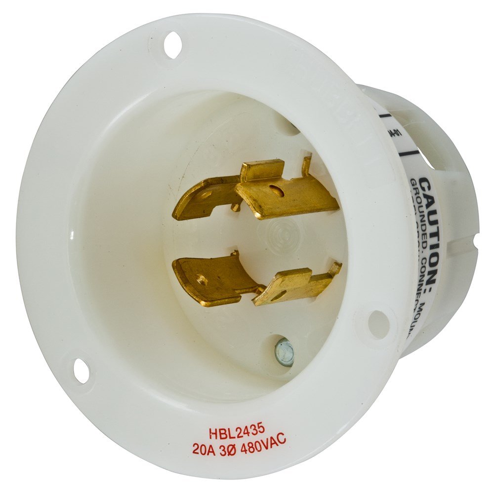 Industrial 20A 3-Phase Delta 480V AC Twist-Lock Locking Device, Flanged Inlet, 3-Pole 4-Wire Grounding, L16-20P, Screw Terminal, White - Ideal for Heavy-Duty Machinery and Industrial Power Distribution