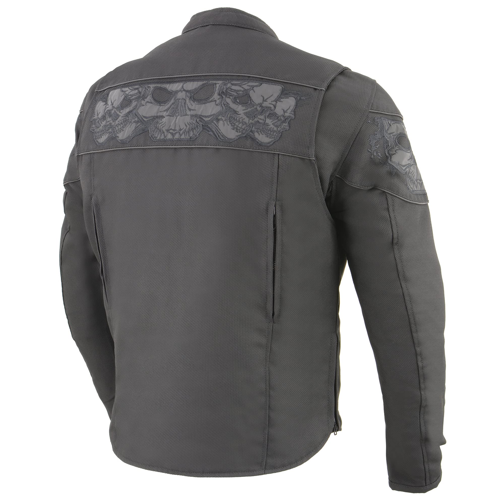 Milwaukee Leather Men's Reflective Skulls Black Textile Vented Motorcycle Jacket with Gun Pockets MPM1730 - Perfect for Riding, Outdoor Adventures & Safety Protection