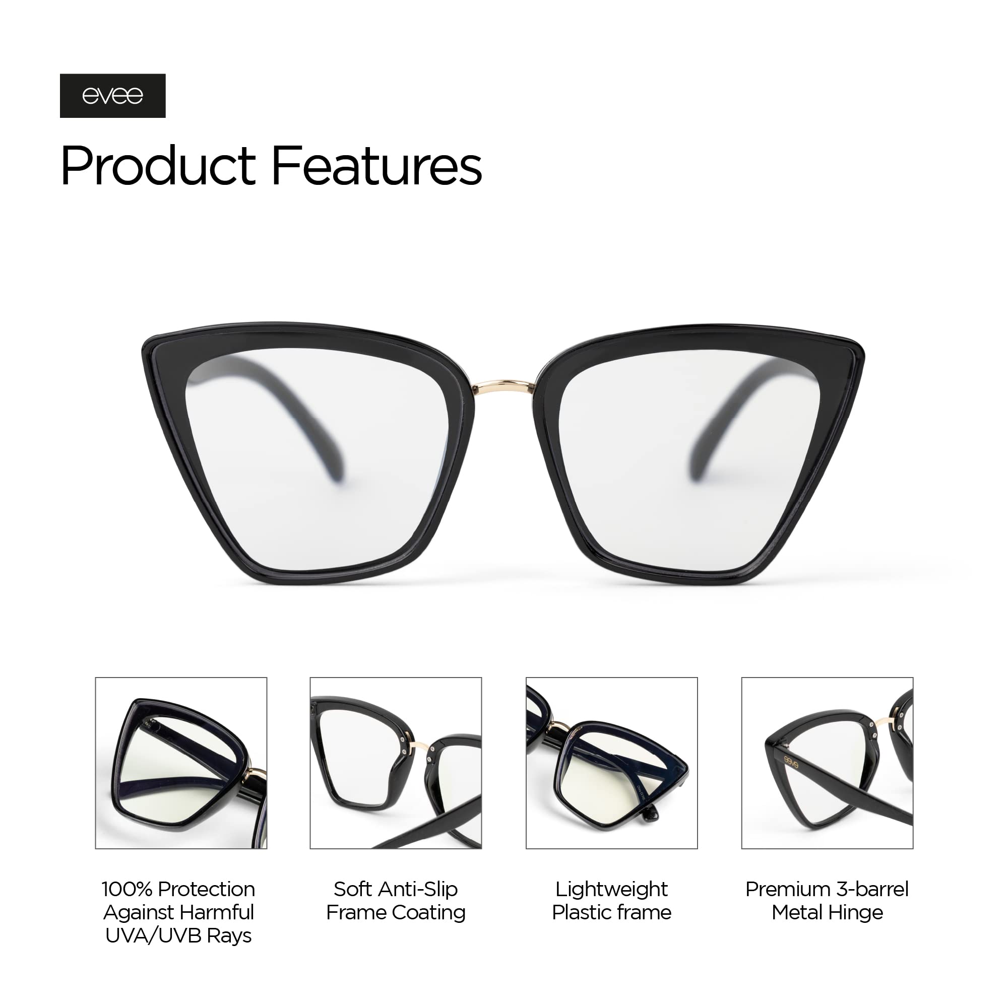 EVEE Fashion Cateye Blue Light Blocking Computer Glasses for Women - Stylish Anti Glare Eyewear for Office Work, Gaming & Screen Time (Vienna)