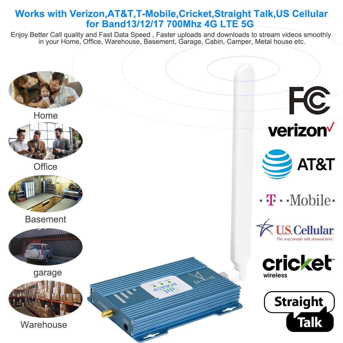 AT&T Signal Booster for Home & Office - 5G/4G LTE Cell Phone Signal Amplifier for AT&T & T-Mobile Networks (Bands 12/17) | Improves Call Quality & Data Speed | Perfect for Basements, Rural Areas & Weak Signal Zones