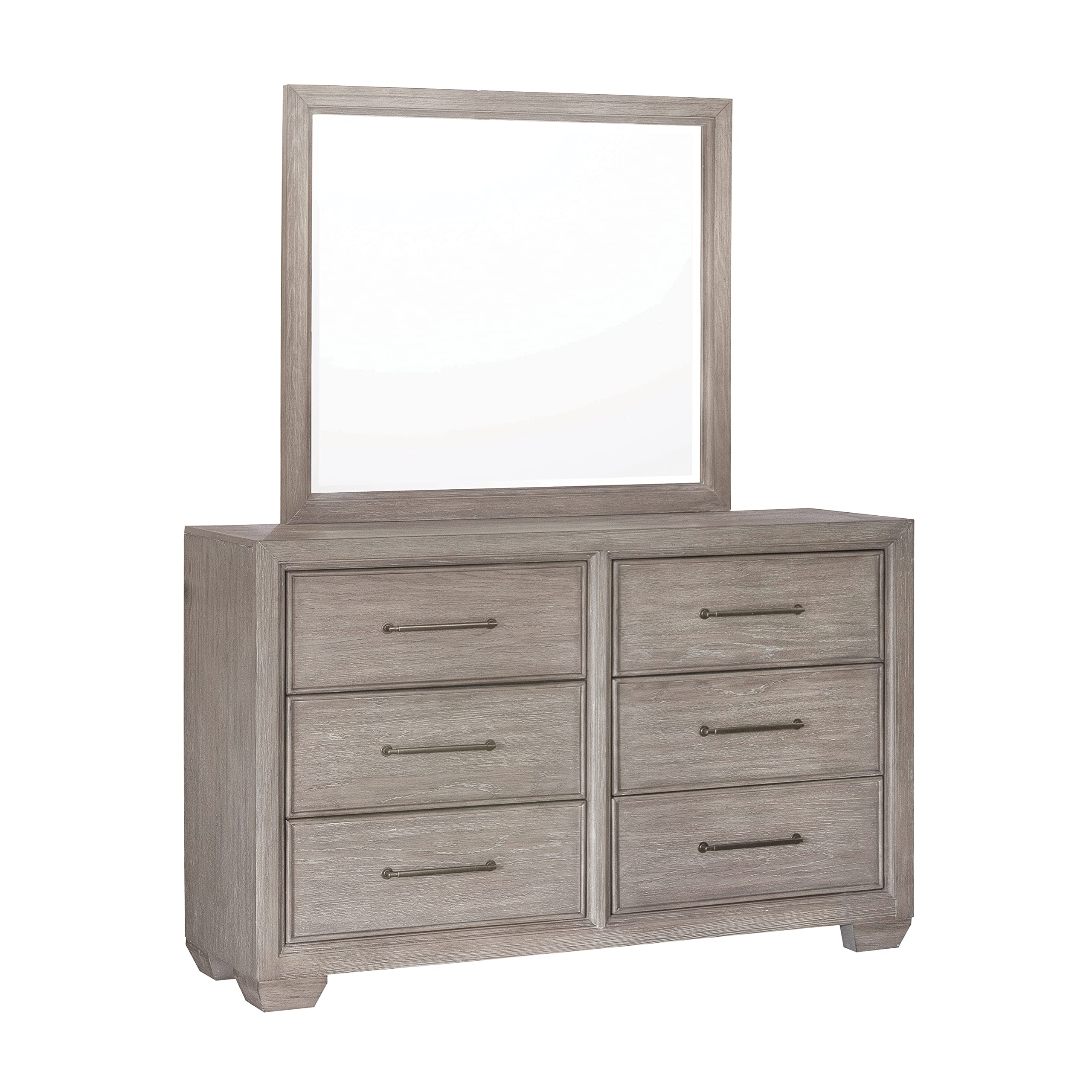Roundhill Furniture Ennesley Wood Bedroom Set - Upholstered Panel King Bed, Dresser, Mirror, 2 Nightstands & Chest in Gray | Complete Bedroom Suite for Master Bedroom, Guest Room & Apartment Decor