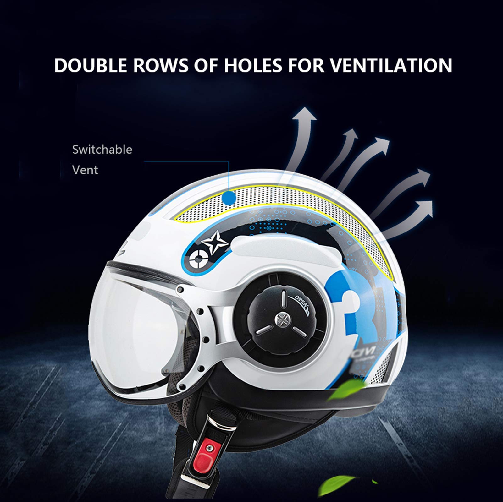 Retro Motorcycle Half Helmet - DOT Approved Open Face Jet Helmet with Sun Visor for Men & Women, Lightweight Electric Bike & Motorbike Helmet (54-62CM) - Perfect for Cruising, Commuting & Urban Riding