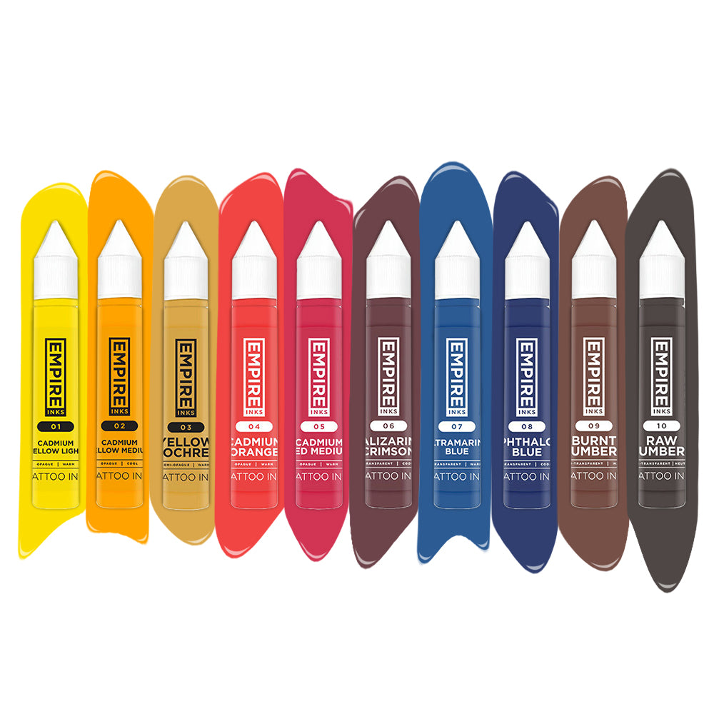 Empire Inks Premium 10-Color Set for Calligraphy, Tattoo & Art - Vibrant Waterproof Ink Bottles for Professional Artists & DIY Crafting