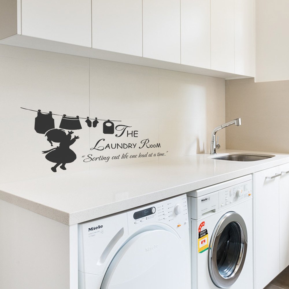 Laundry Room Wall Decal - Funny Laundry Sign with Sorting Girl Design - White Vinyl Sticker for Home Decor - Perfect for Laundry Room, Bathroom or Apartment Organization