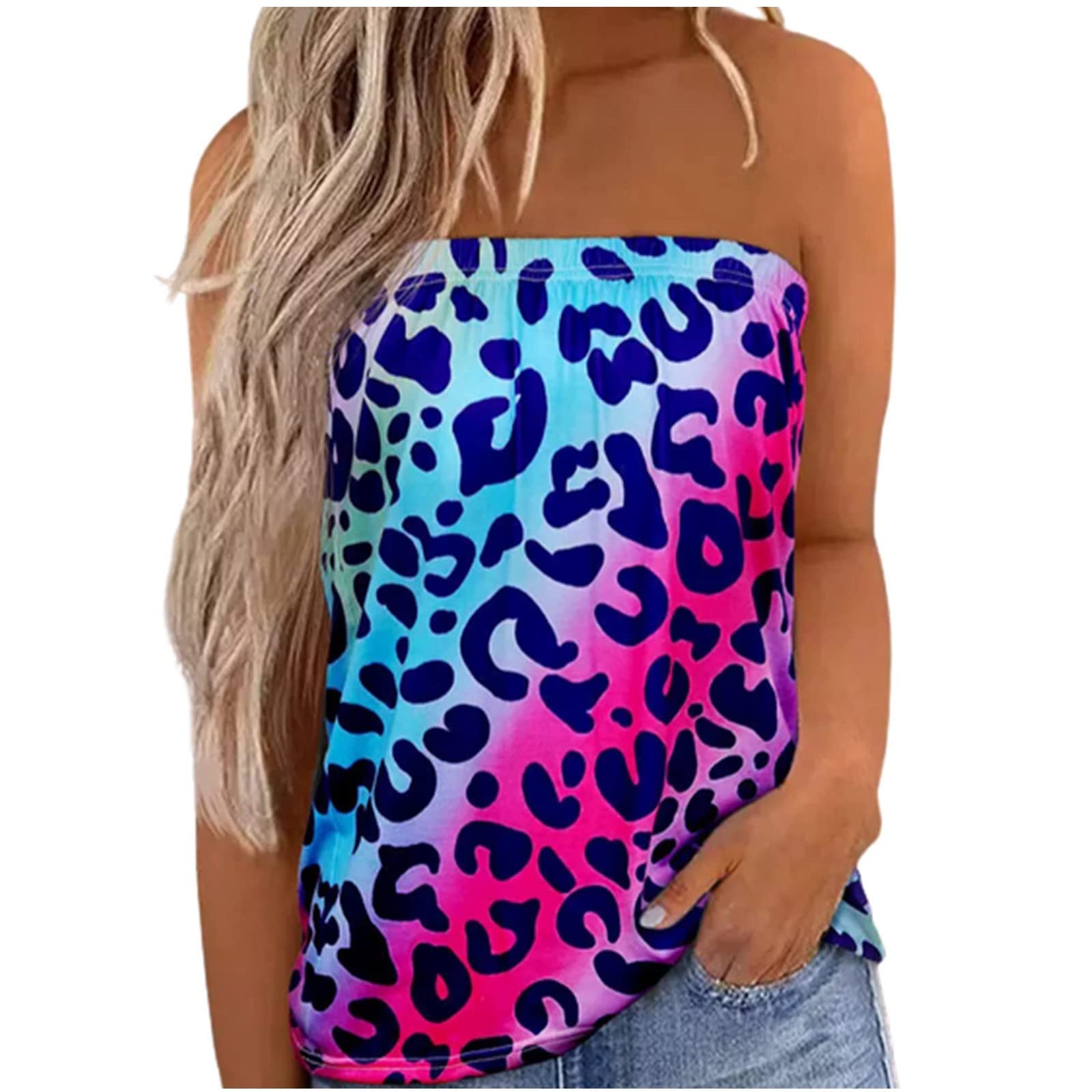 Women's Off Shoulder Tank Tops - Star & Stripes Print Strapless Tube Tops for Summer, Beach, Holiday & Casual Wear | Bandeau Tops for Women | Fashion Tops for Vacation, Party & Outdoor Activities