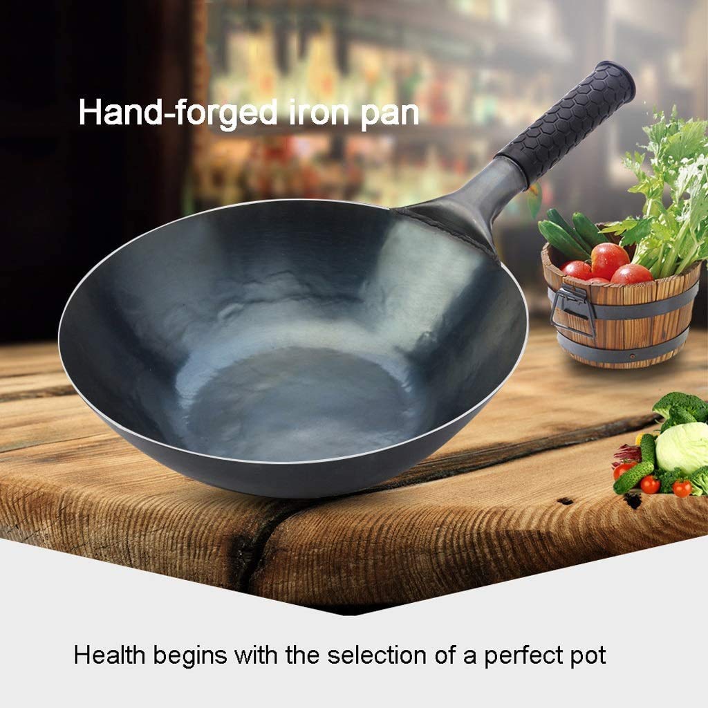 **Hand-Forged Wrought Iron Wok - 32cm Uncoated Non-Stick Pan for Induction Cooker & Gas Stove - Perfect for Outdoor Picnics, Camping & Home Cooking**