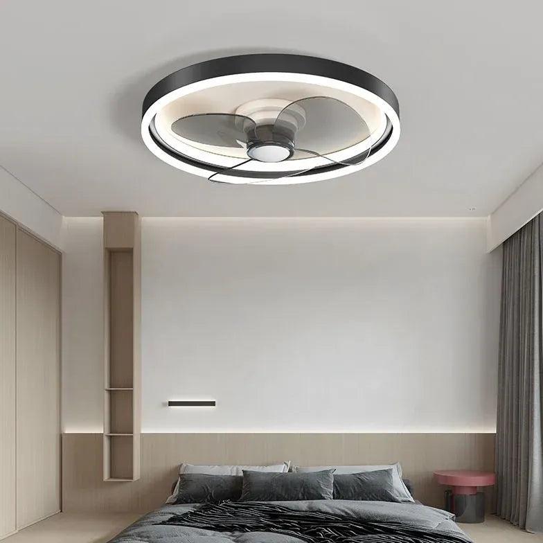 Modern Round Black Ceiling Fan with Light - Perfect for Bedroom, Living Room & Home Office Cooling & Lighting