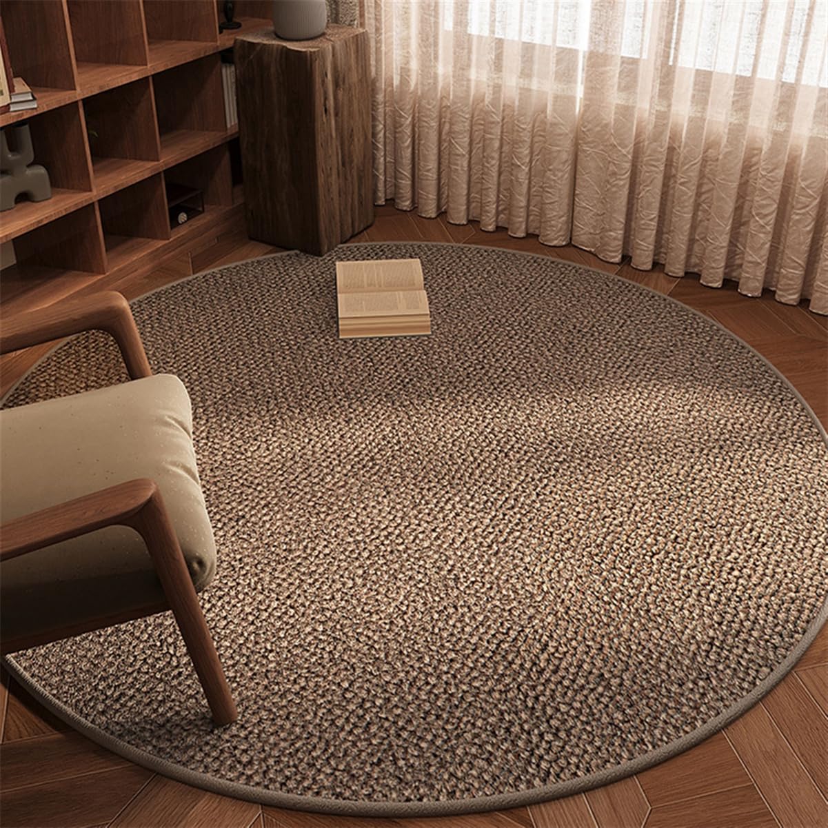 Premium Round Office Chair Mat for Carpet Floors - 48x48 Inch Large Anti-Slip Floor Protector for Computer & Gaming Chairs - Dark Khaki Desk Mat for Home Office & Workspace Protection