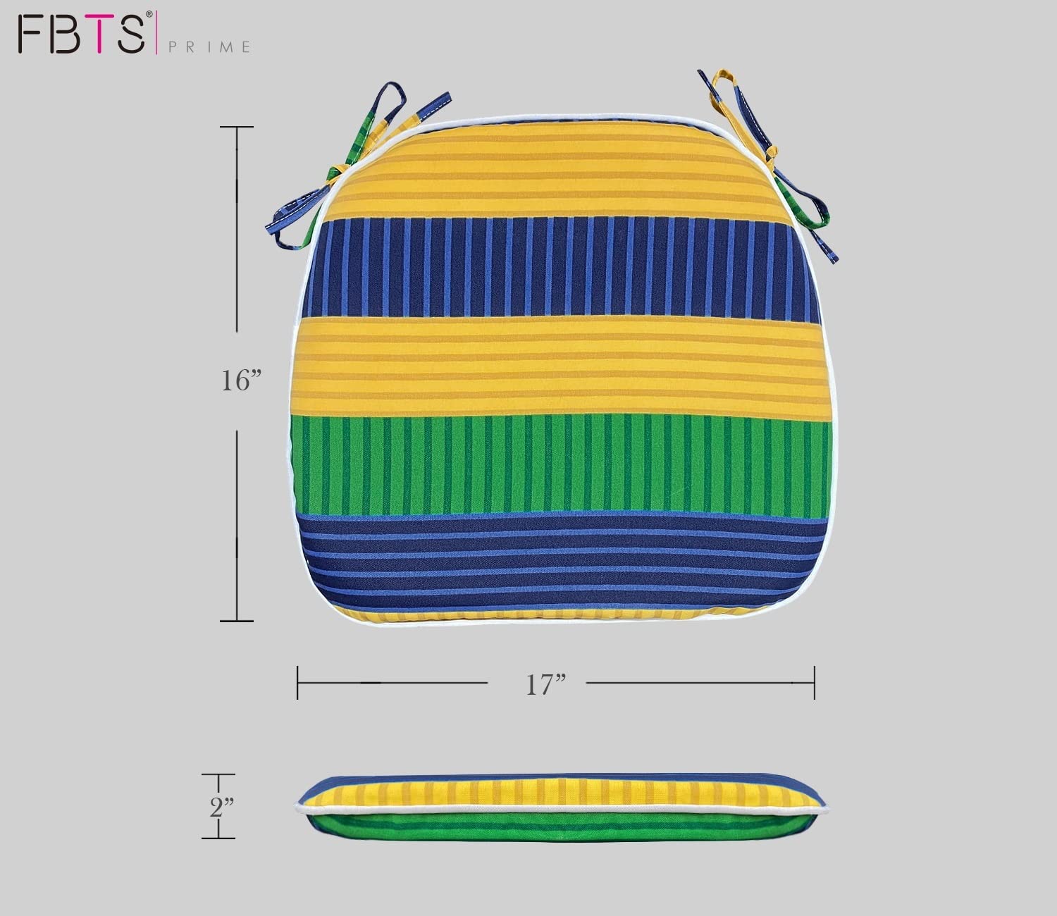 Outdoor Seat Cushions Set of 4 - 16x17 Inch Green Stripe U-Shaped Patio Chair Cushions with Ties - Waterproof Garden Furniture Cushions for Patio, Deck, Poolside & Home Office Use