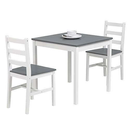 Mecor 3-Piece Solid Wood Kitchen Dining Table Set with 2 Chairs, Square Table for Kitchen & Dining Room Furniture (Grey) - Perfect for Small Spaces, Breakfast Nooks & Cozy Family Meals