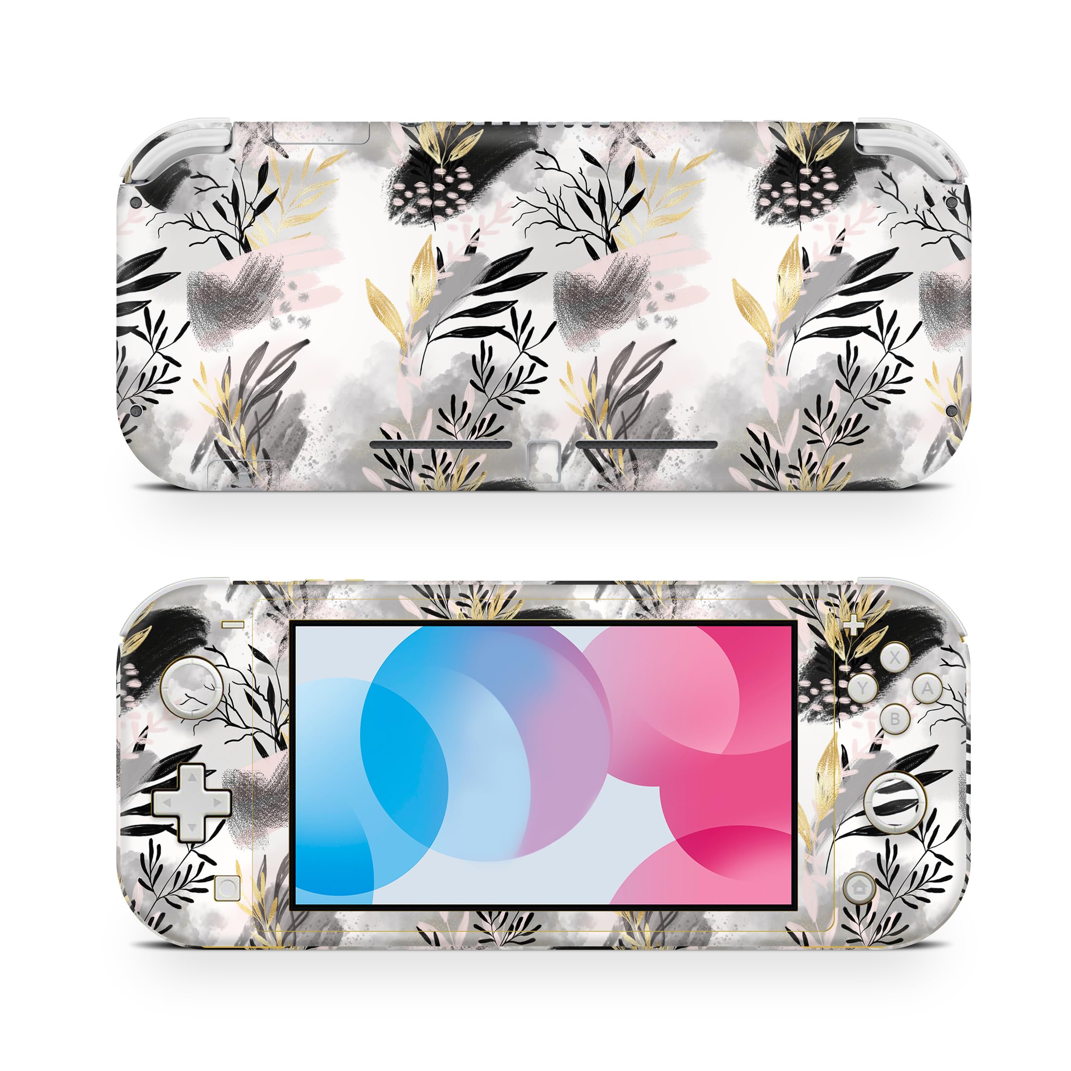 Premium 3M Vinyl Switch Lite Skin - Black Abstract Leaves Fall Autumn Design | Durable, Easy to Install | Made in USA | Perfect for Gaming Protection & Personalization