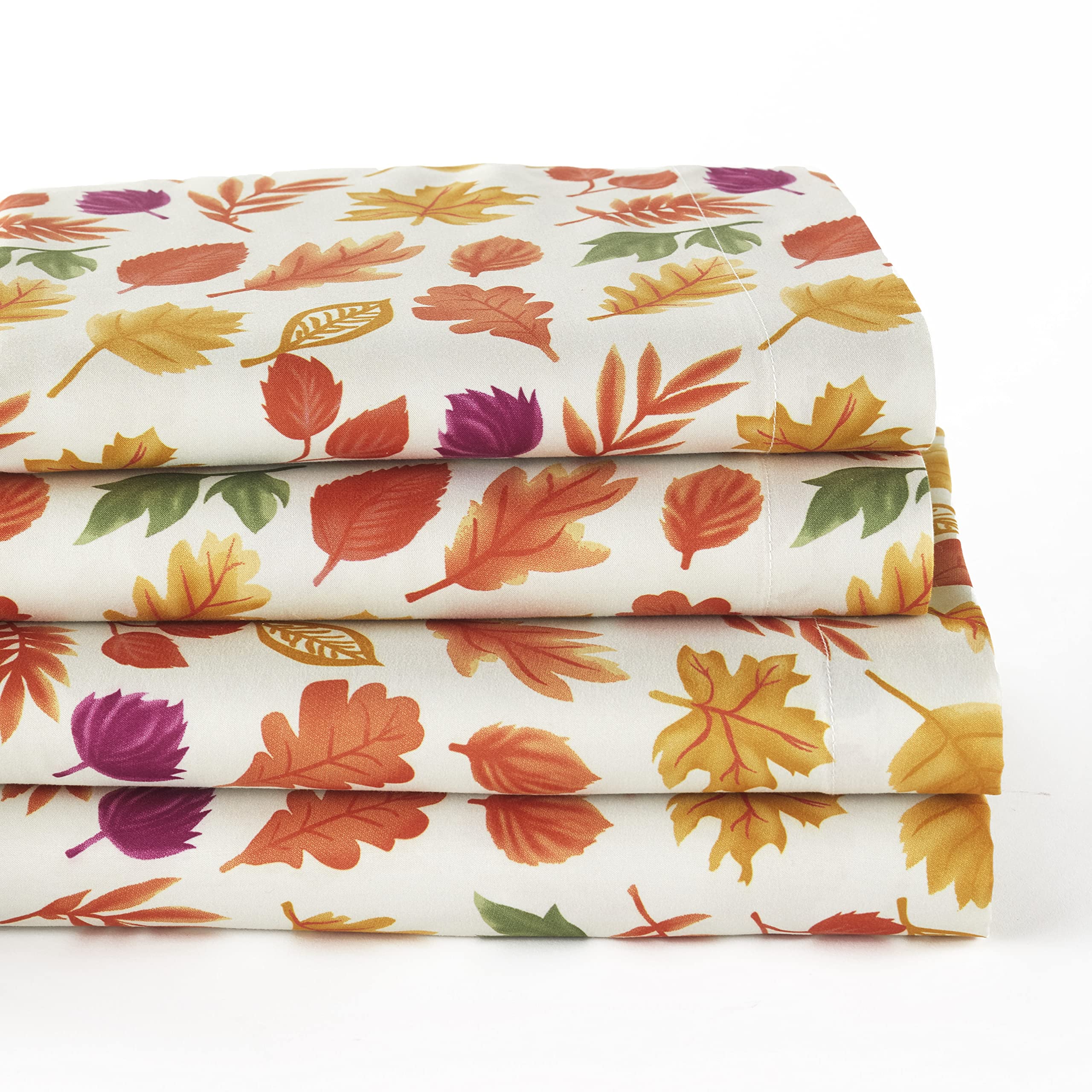 Country Leaves Bed Sheet Set with Pillowcases - 3 Piece Twin Size - Soft Breathable Cotton Bedding for Cozy Lakeside Cabin Retreats