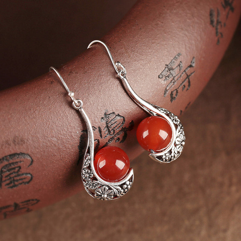Red Agate Clip-On Drop Earrings for Women - Non-Pierced Dangle Earrings for Sensitive Ears - Perfect for Parties, Weddings & Special Occasions