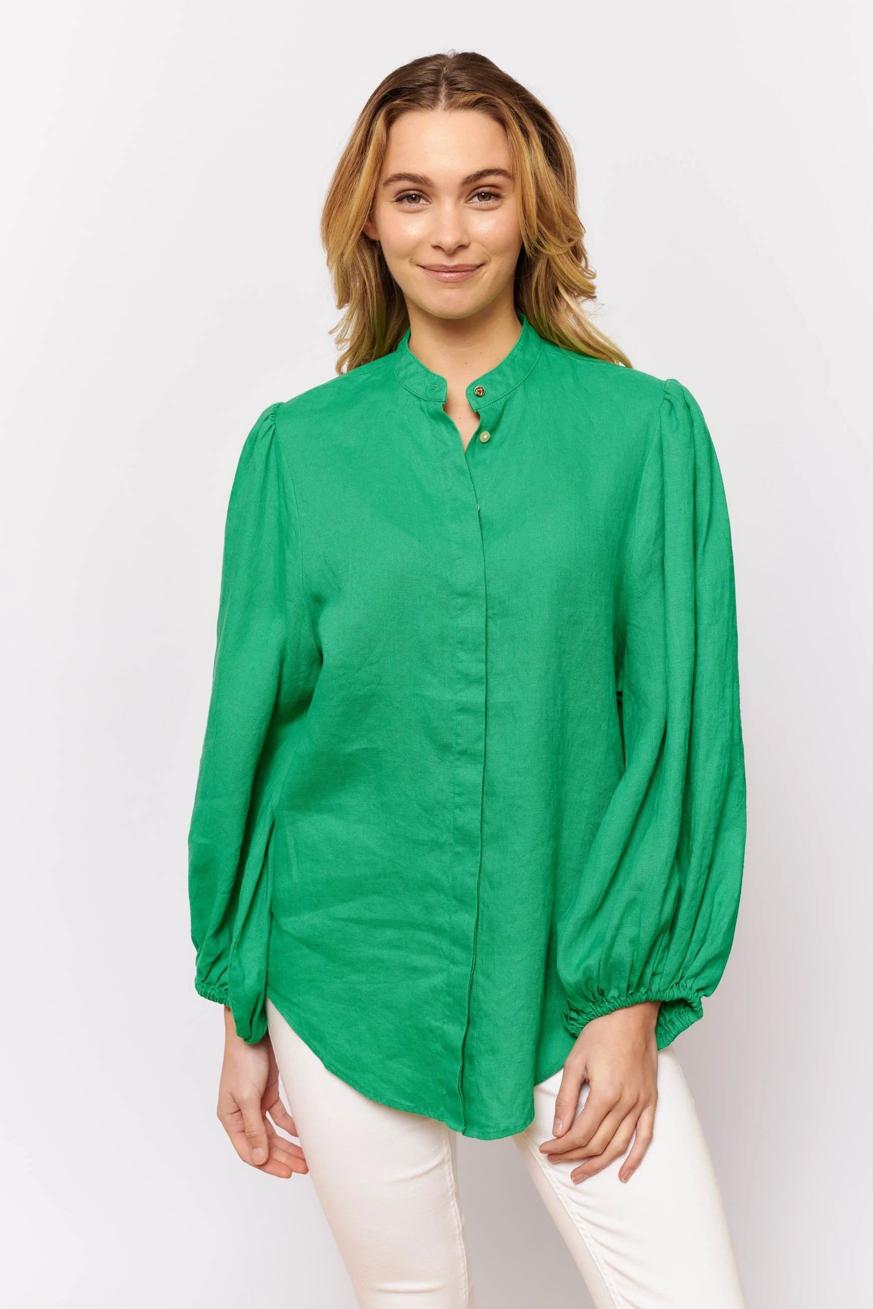 Charade Shirt in Emerald Linen - Women's Elegant Linen Blouse for Casual Wear & Summer Outfits