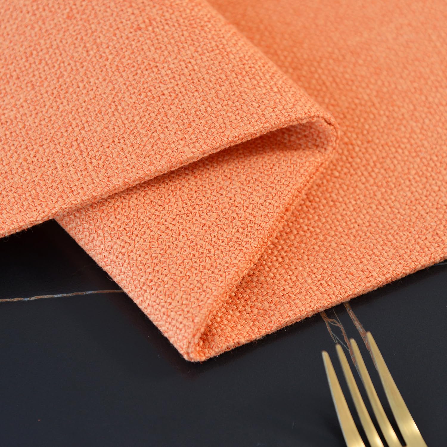 4-Piece 12x18 Inch Heat-Resistant Faux Linen Placemats - Soft Dining Table Mats for Kitchen, Orange - Perfect for Everyday Meals, Dinner Parties & Holiday Decor