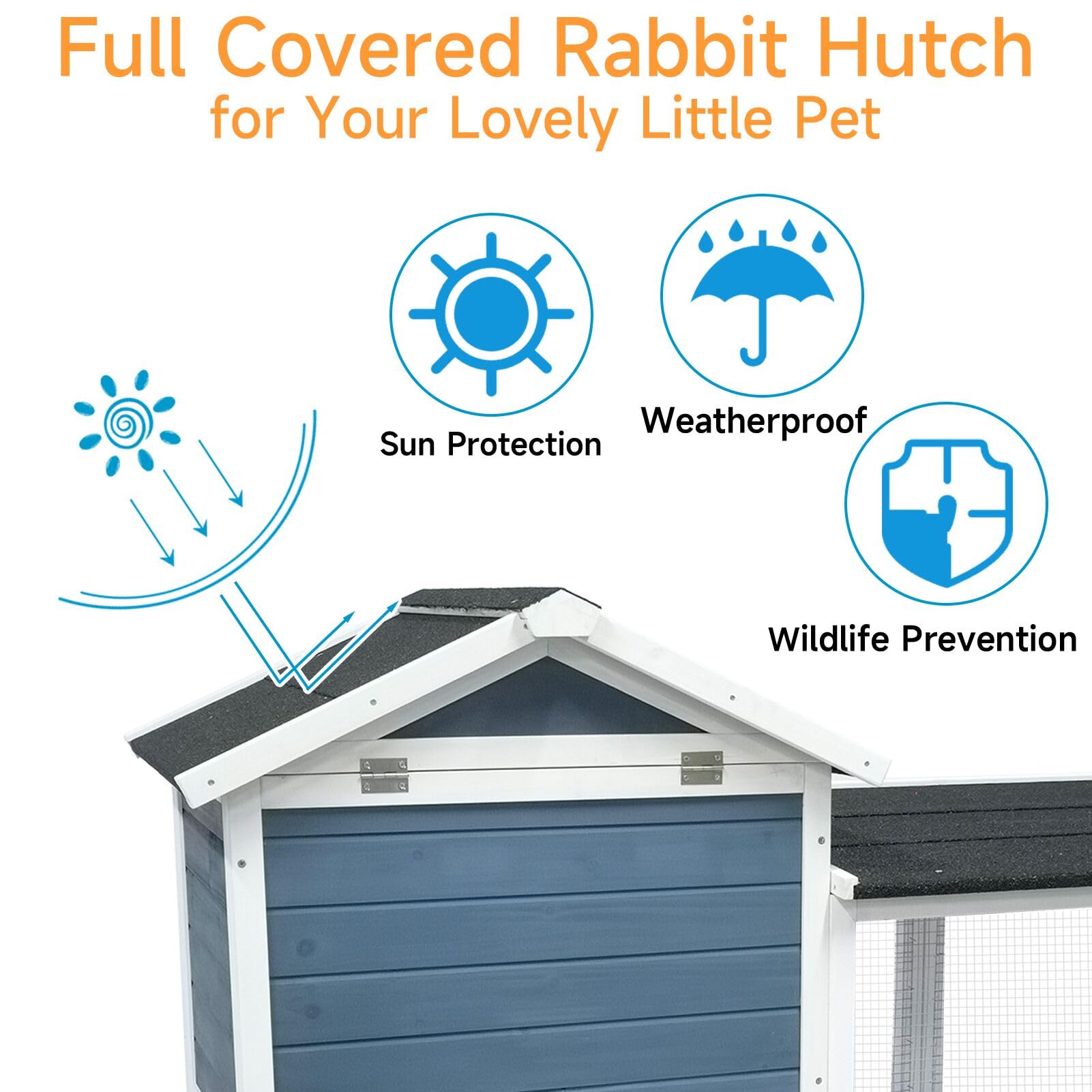 Weatherproof Large Outdoor Rabbit Hutch & 2-Story Chicken Coop - Wooden Bunny Cage with Waterproof Roof, No-Leak Tray & Pull-Out Tray (56.8