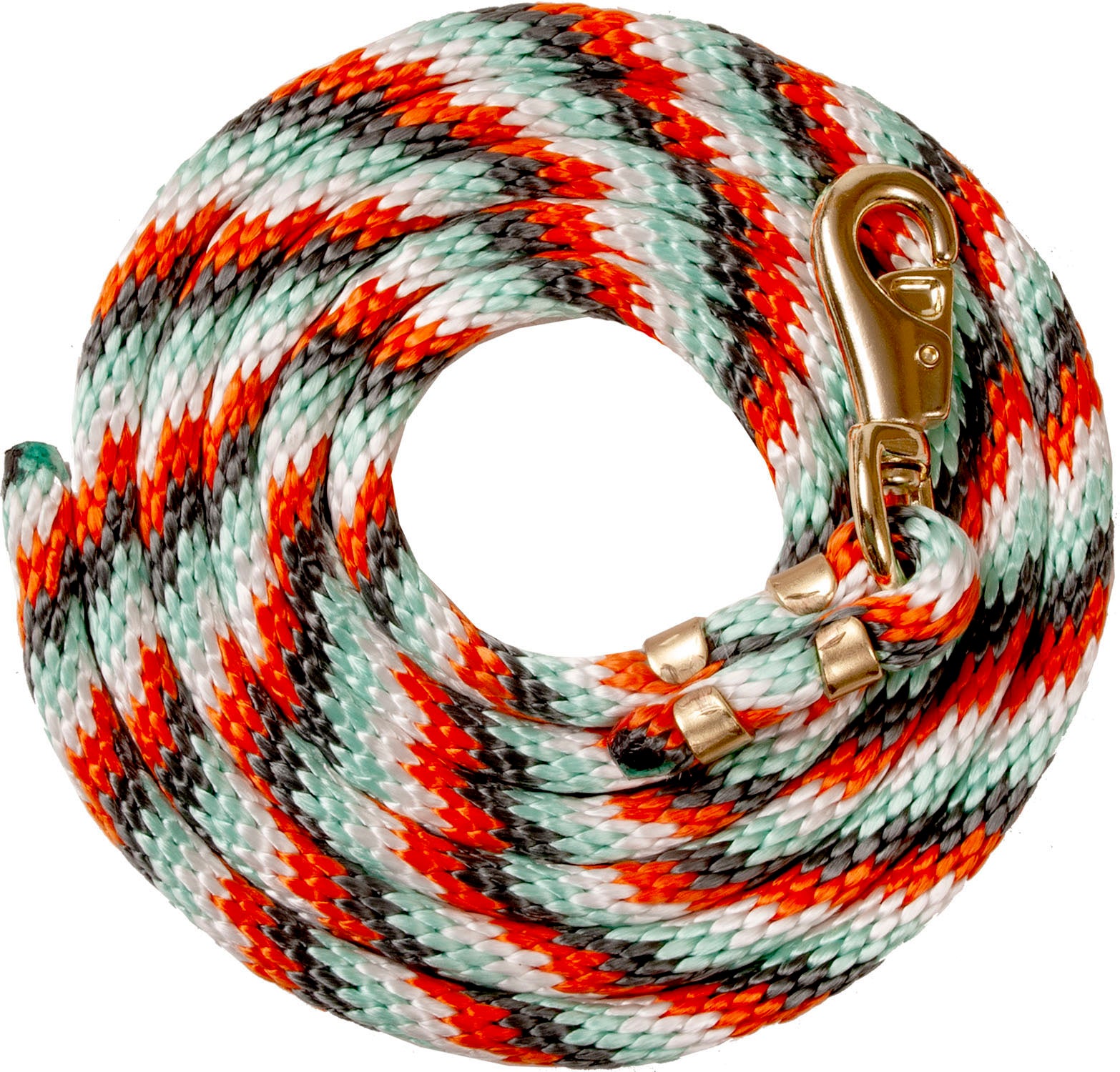 9' Poly Lead Rope with Bull Snap - Durable Dog Leash for Training & Walking - Orange/Grey/Turquoise - Perfect for Outdoor Adventures, Hiking & Daily Walks