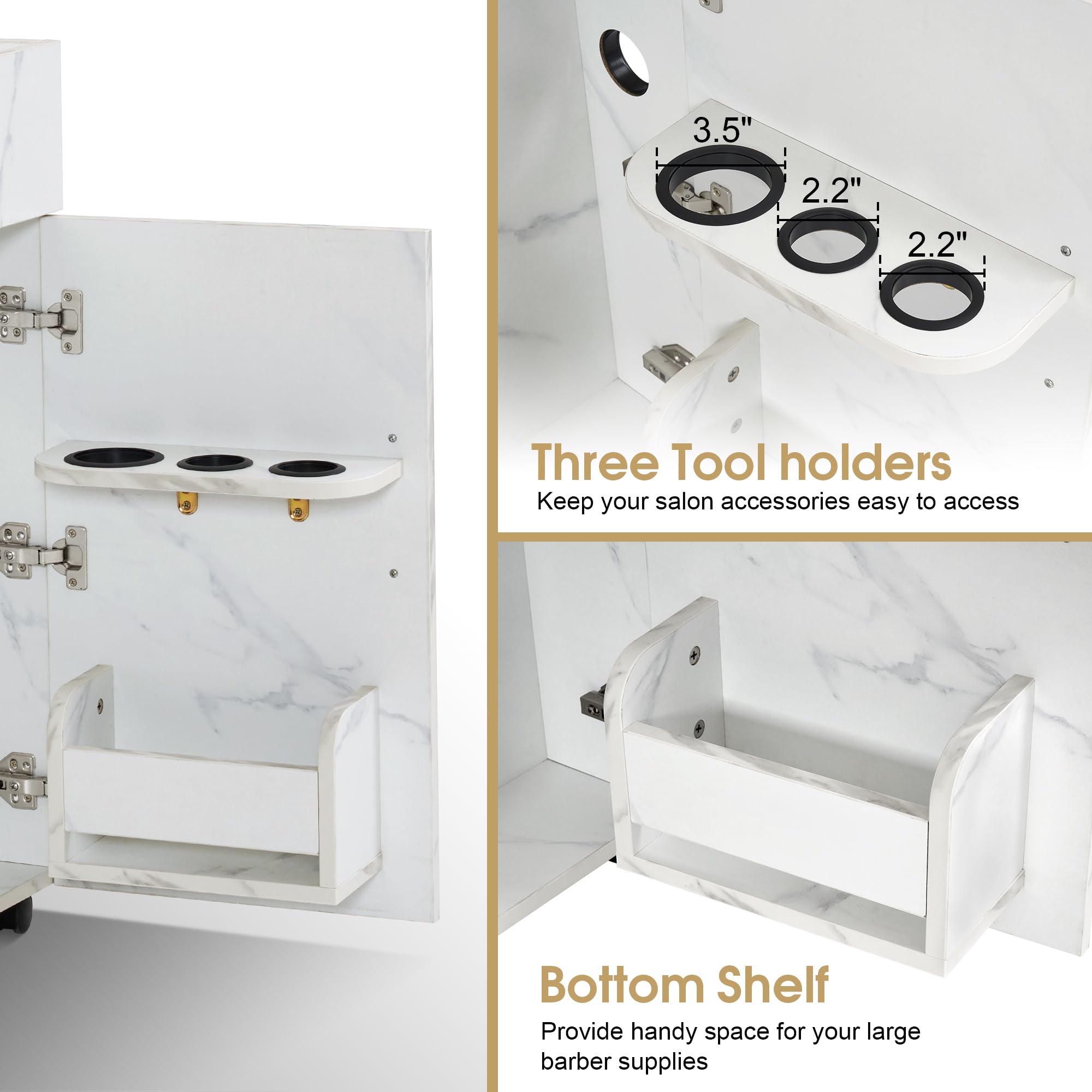 BarberPub Salon Trolley Cart - Professional Hair Styling Rolling Cart with 2 Lockable Wheels, 3 Drawers, 2 Cabinets & 3 Tool Holders - Beauty Salon Organizer & Storage Utility Cart DC2053 (White) - Perfect for Barbershops, Home Salons & Mobile Stylists