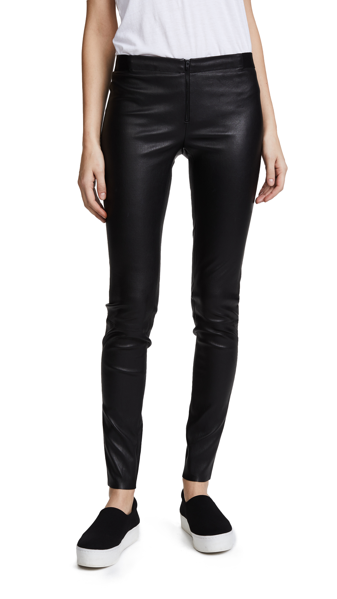 Alice + Olivia Women's Zip Front Faux Leather Leggings - High Waisted Stretchy Pants for Workout, Yoga & Night Out