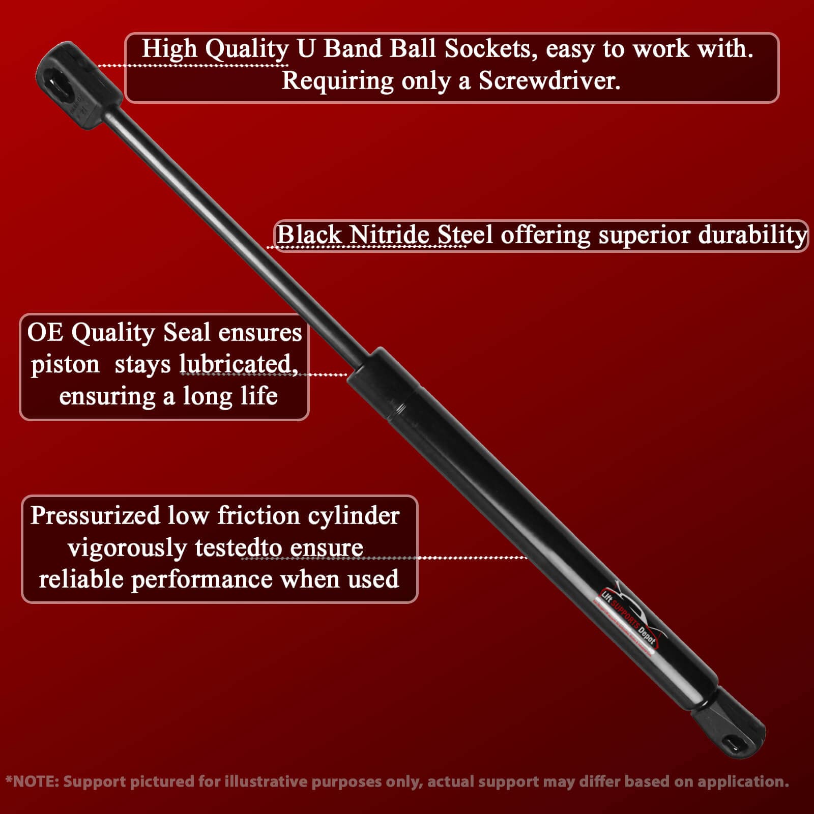 10mm Nylon End Lift Supports (2-Pack) - 10 Inch Extended, 140lbs Capacity - Heavy Duty Shocks & Struts for Automotive, RV, and Furniture Applications