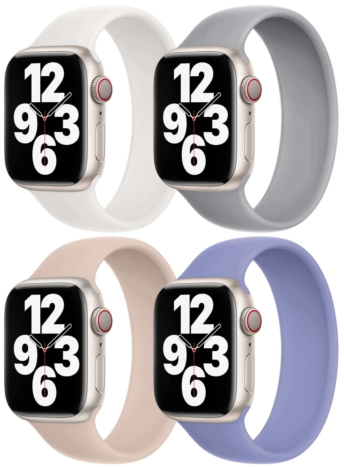 4 Pack Stretchy Solo Loop Bands for Apple Watch - Compatible with 38mm/40mm/41mm/42mm/44mm/45mm/49mm - Soft Silicone Sport Strap Replacement for iWatch Series Ultra/SE/8/7/6/5/4/3/2/1 - Perfect for Running, Workouts & Everyday Wear
