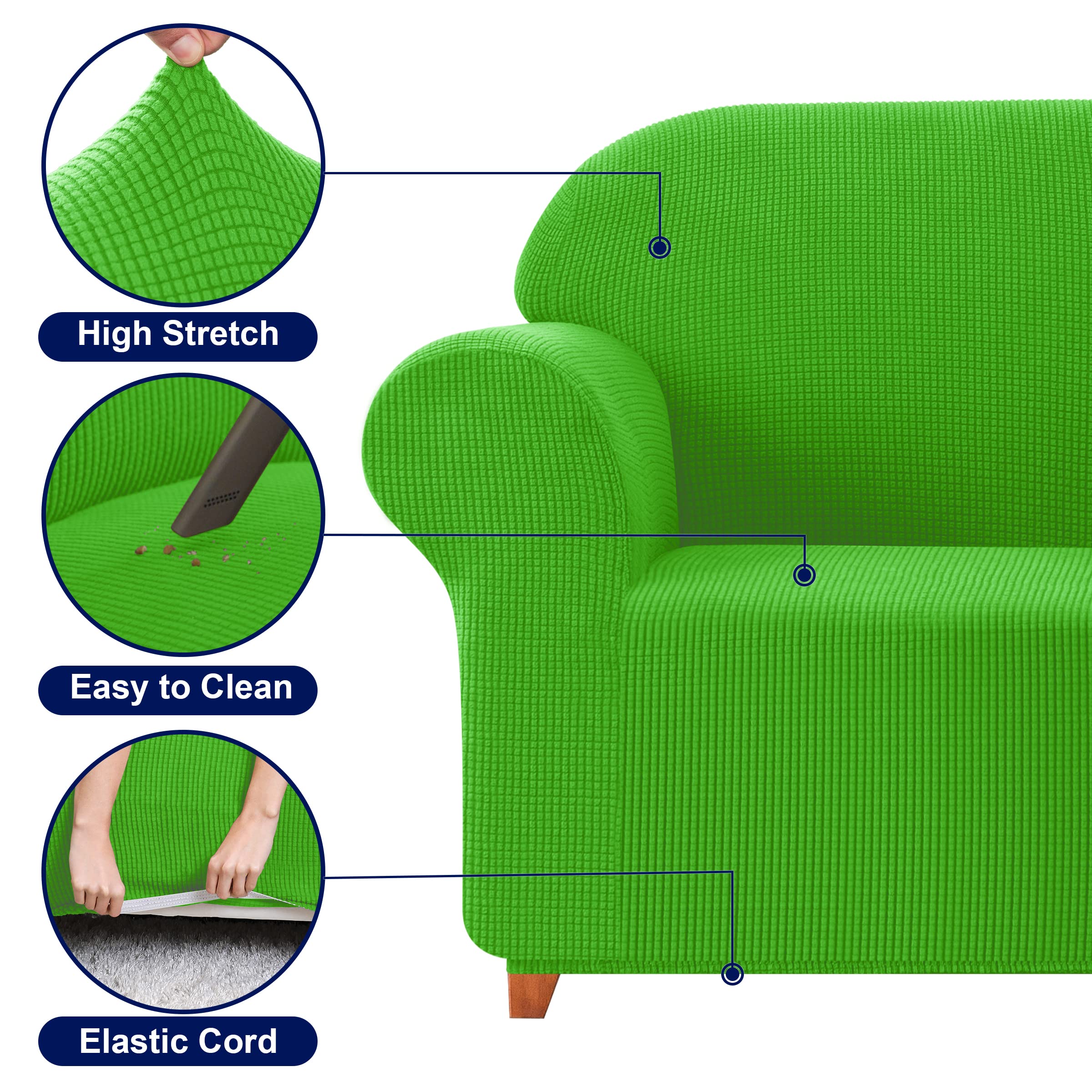 SUBRTEX Stretch Sofa Cover Set - 1 Piece Sofa Slipcover with Free Cushion Cover for 3-Seater Couch (Grass Green) - Perfect for Living Room, Home Decor & Furniture Protection