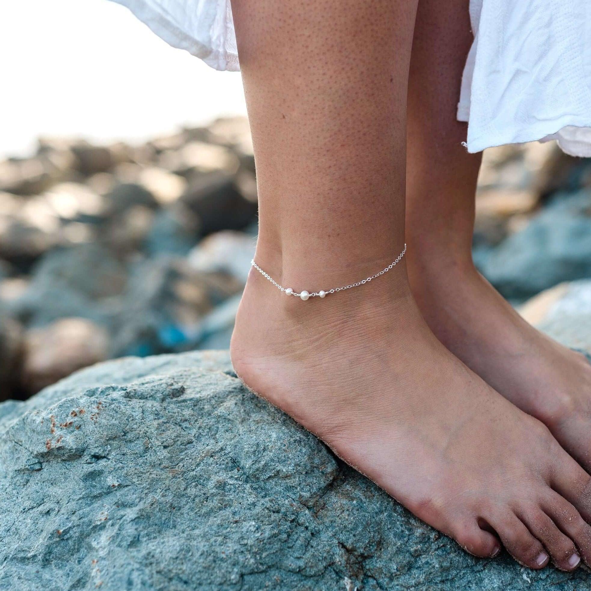 Elegant White Freshwater Pearl Beaded Chain Anklet for Women - Perfect for Beach Weddings, Summer Outfits & Boho Style Accessories