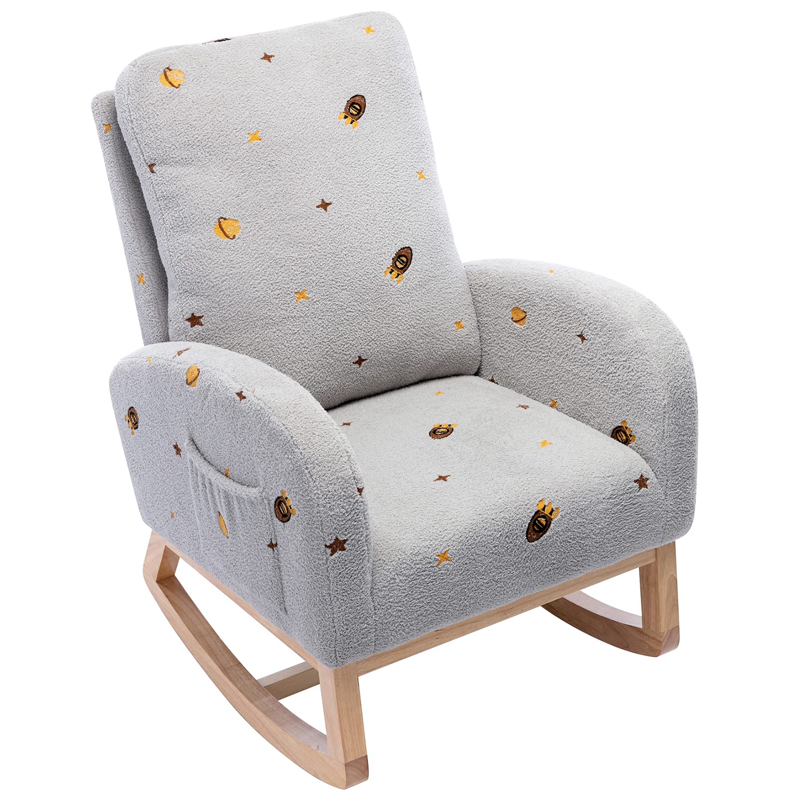 Pvillez Modern Upholstered Nursery Glider Rocking Chair - Comfortable Nursing Chair with Side Pocket for Breastfeeding, Baby Room & Living Room (Gray) - Perfect for Relaxing, Nursing & Nursery Decor