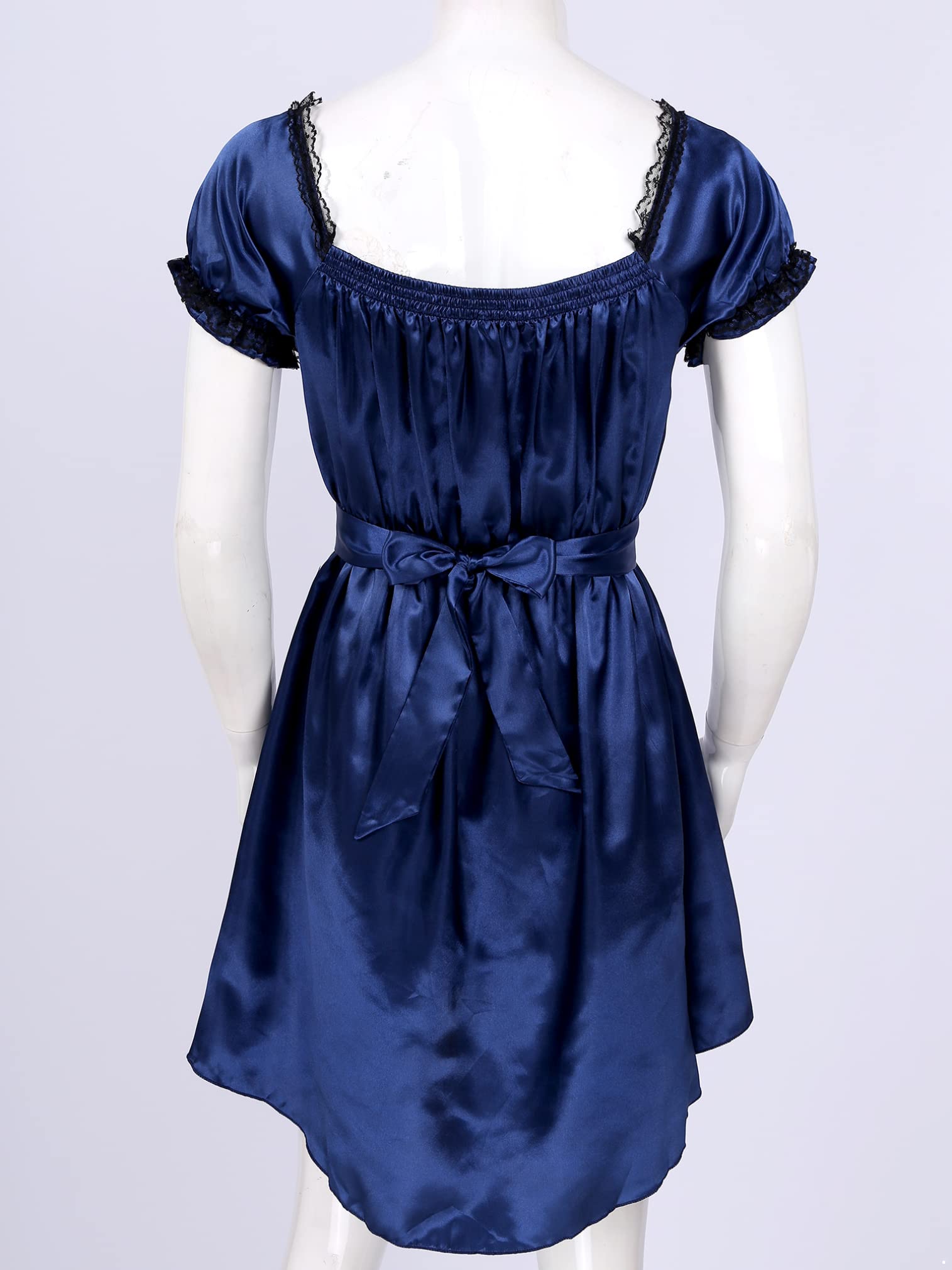 EasyForever Men's One Piece Silky Satin Lace Trim Ruffled Dress - Crossdressing Costume for Cosplay, Halloween & Special Occasions