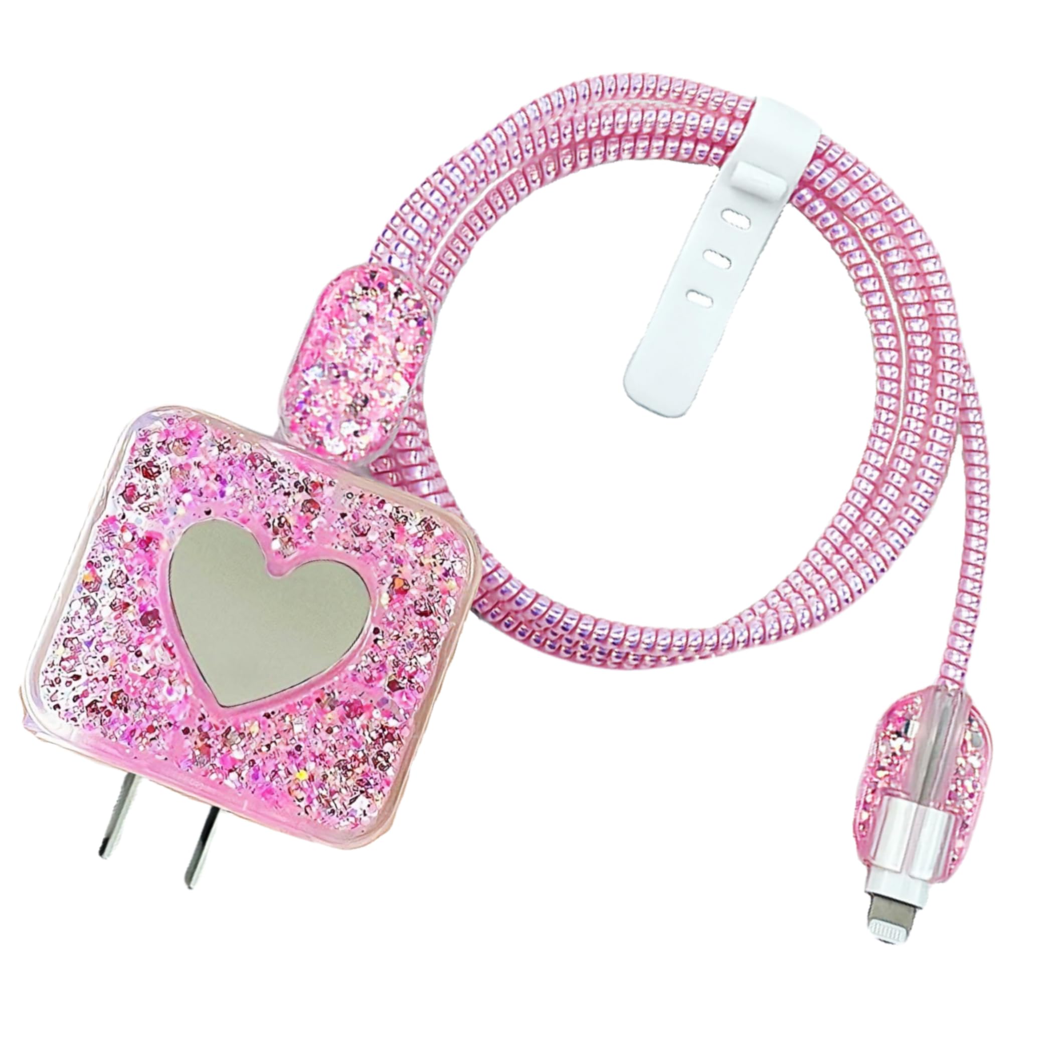 Premium iPhone 18W/20W Charger Cable Protector - Cute Heart Mirror Design, Soft Cord Saver for Women & Girls (Pink) | Perfect for Home, Office & Travel Accessories