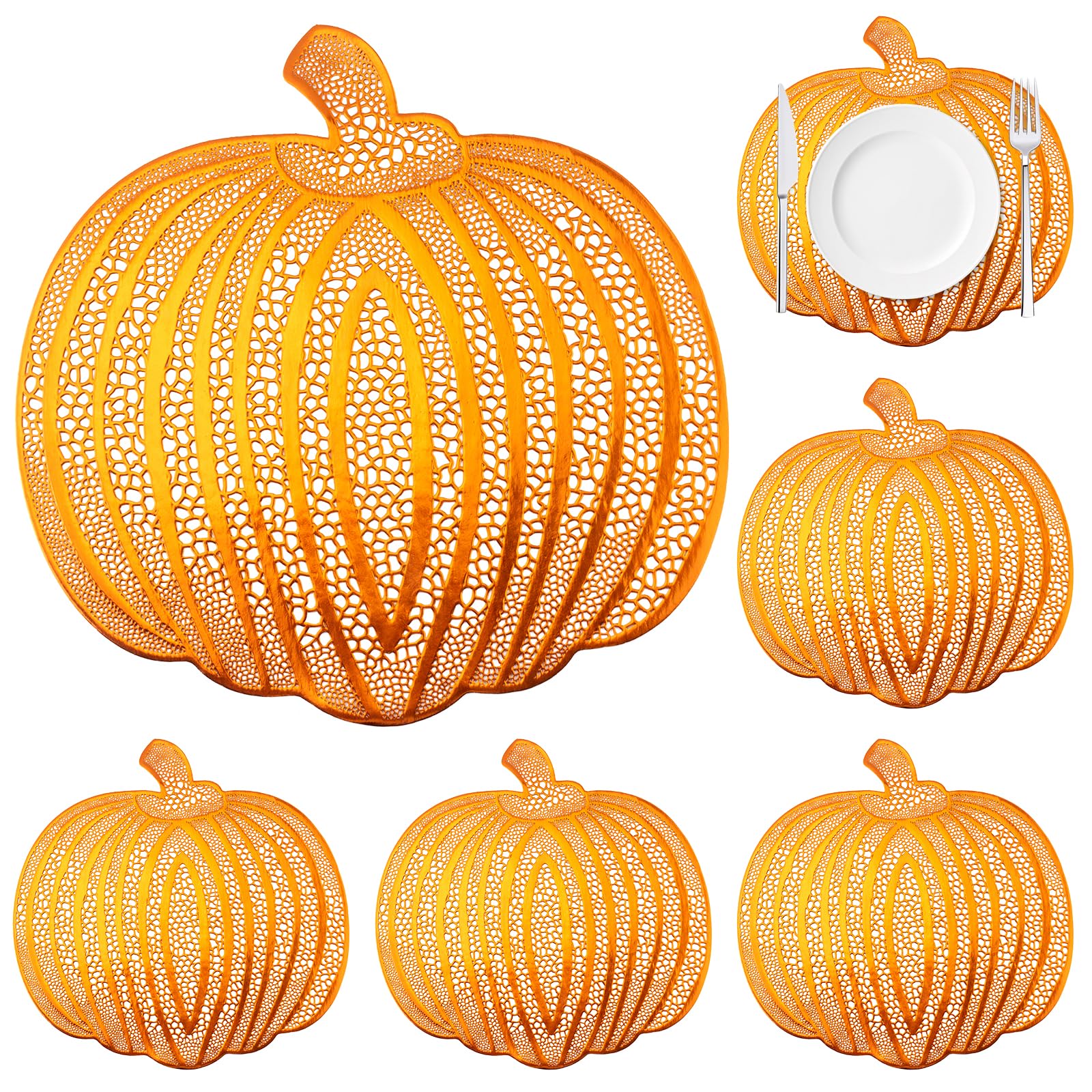 Premium Pumpkin Placemats Set of 6 - Fall Harvest Table Mats with Heat-Resistant Design for Thanksgiving, Halloween, Party & Wedding Decor - Perfect for Seasonal Dining, Holiday Gatherings & Festive Home Decor