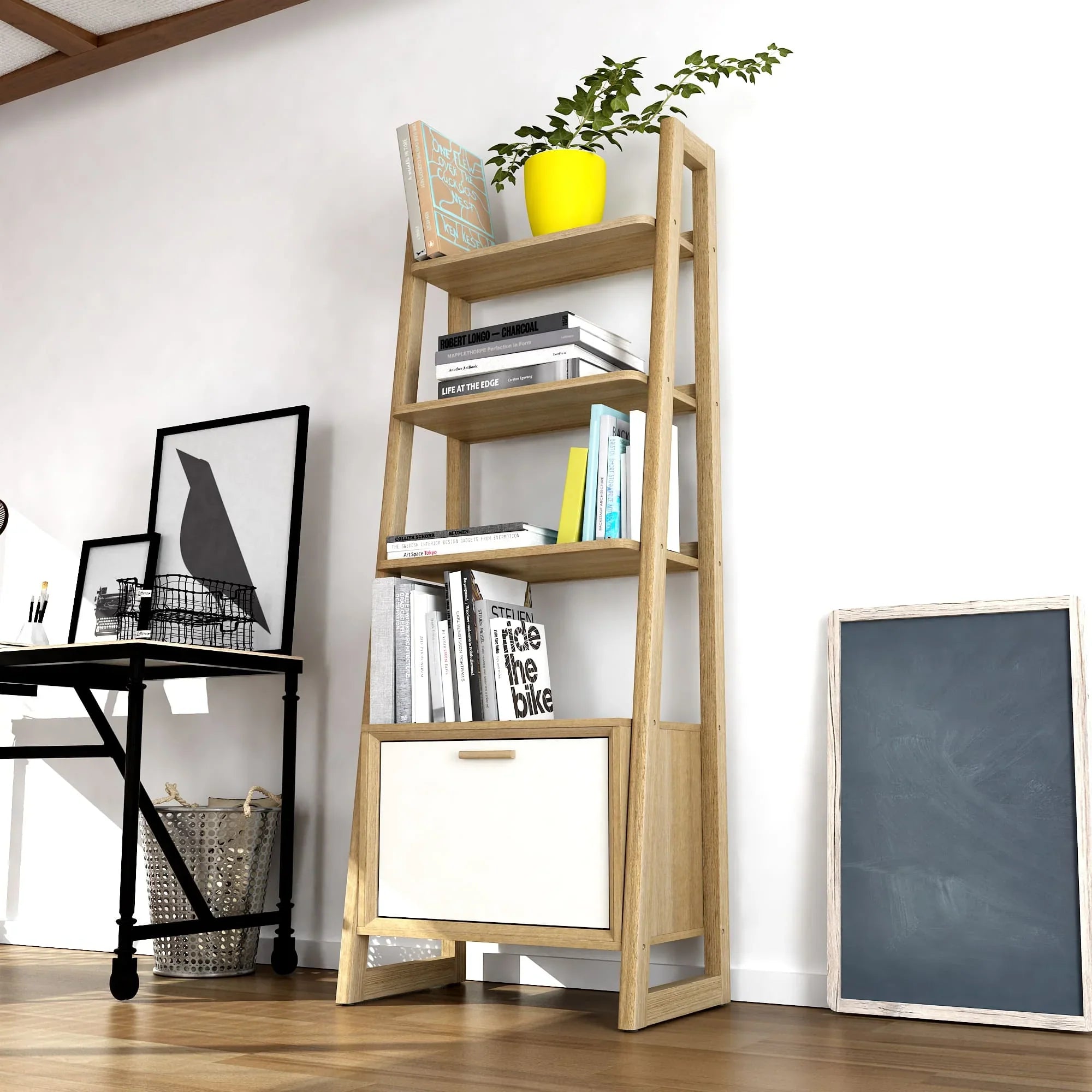 Anderson Teak Kathy Ladder Shelf Bookcase - Solid Wood Storage Organizer for Living Room, Bedroom & Office | Modern Display Shelf for Books, Plants & Decor (Model LSK 026)