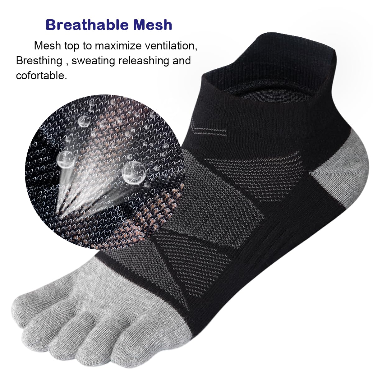 Breathable No-Show Five-Toe Socks for Women & Men - 3 Pairs Pack - Perfect for Running, Athletic Sports & Daily Wear