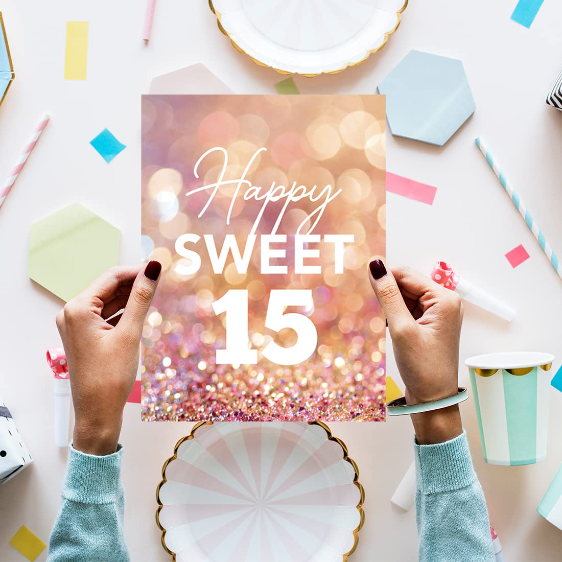 Andaz Press Jumbo Happy Birthday Card for Sweet 15th Birthday - 8.5