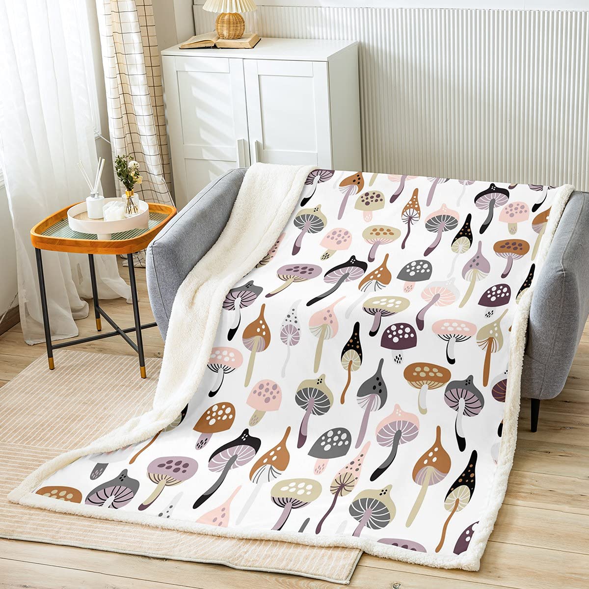 Cute Mushroom Plush Blanket - Soft Cartoon Mushroom Fleece Throw Blanket for Kids & Adults - 60x80 Inches Twin Size Sherpa Blanket for Sofa, Bed, Couch - Perfect for Cozy Nights, Nursery Decor & Gift Giving