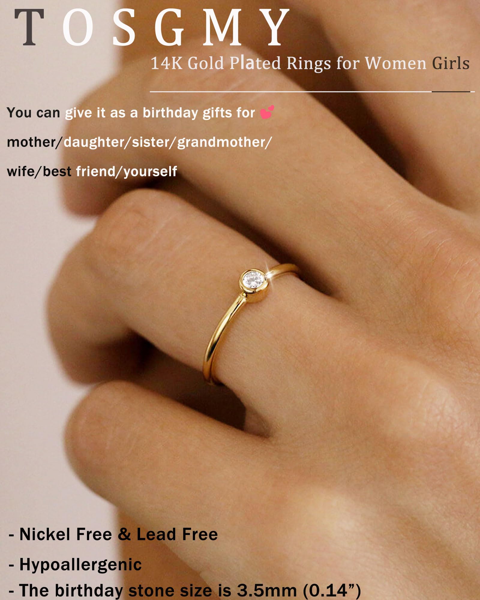 14K Gold Plated Sterling Silver Birthstone Rings for Women - Non Tarnish Stackable Dainty Emerald Green & Blue CZ Gemstone Jewelry | Perfect Birthday Gift for Mom, Daughter & Bridesmaids | Elegant for Weddings, Anniversaries & Everyday Wear
