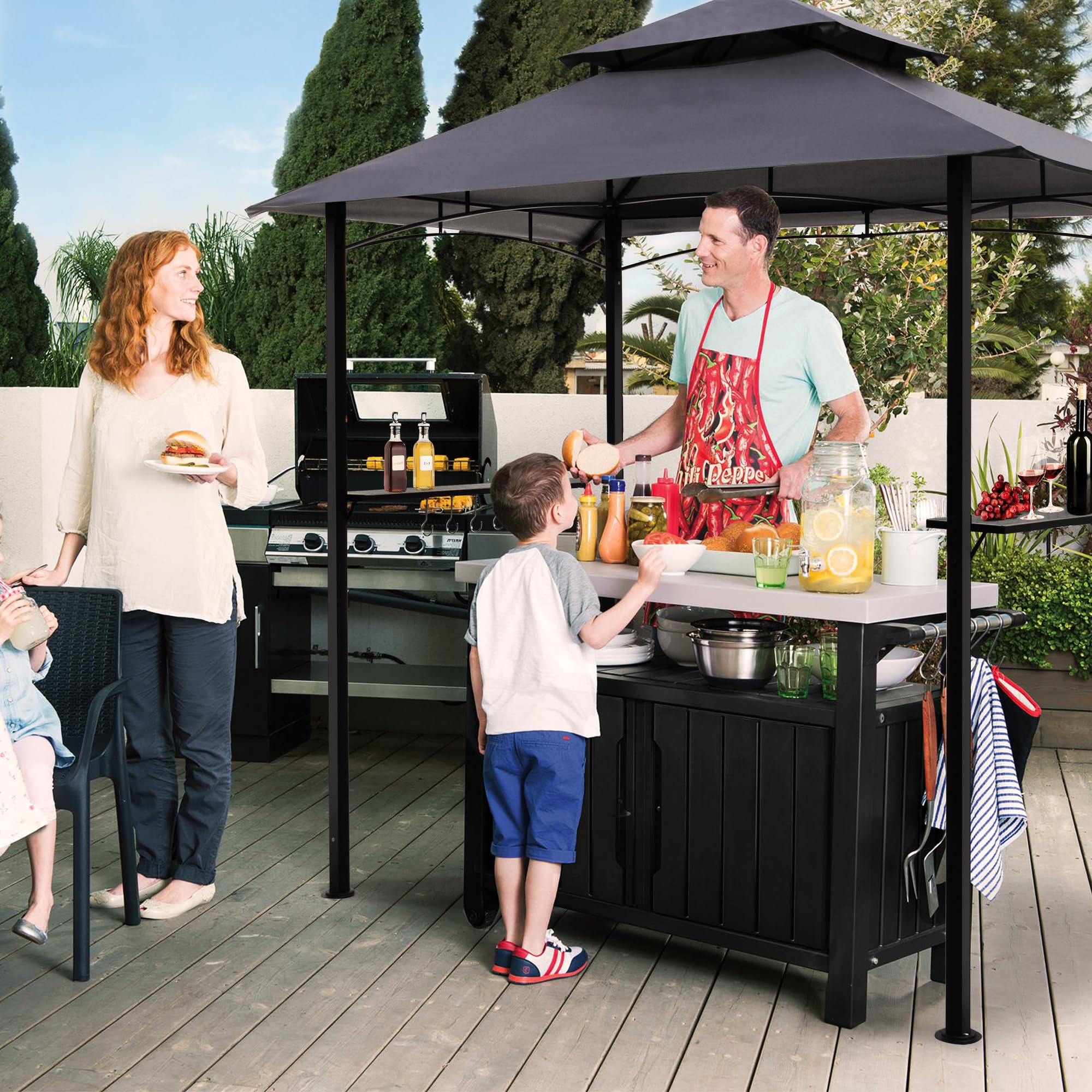 8'x 5' Outdoor BBQ Grill Gazebo with LED Lights - Waterproof Patio Canopy Shelter for Backyard, Garden & Camping (Grey) - Perfect for Summer Cookouts, Parties & Outdoor Dining