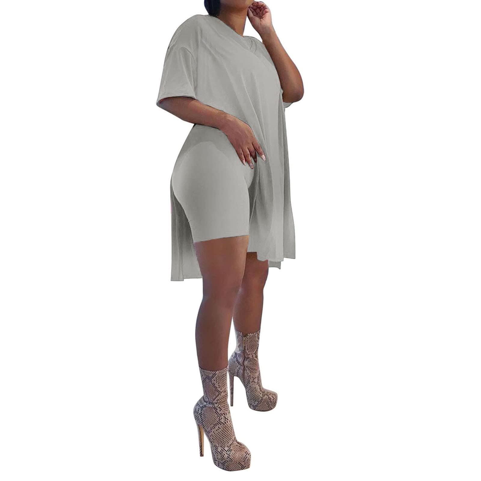 Plus Size Women's Ribbed Shorts & Trendy Sweatshirt 2-Piece Gym Outfit - Workout Tops & Tennis Clothes Set for Women - Comfortable Activewear for Yoga, Running & Fitness Training