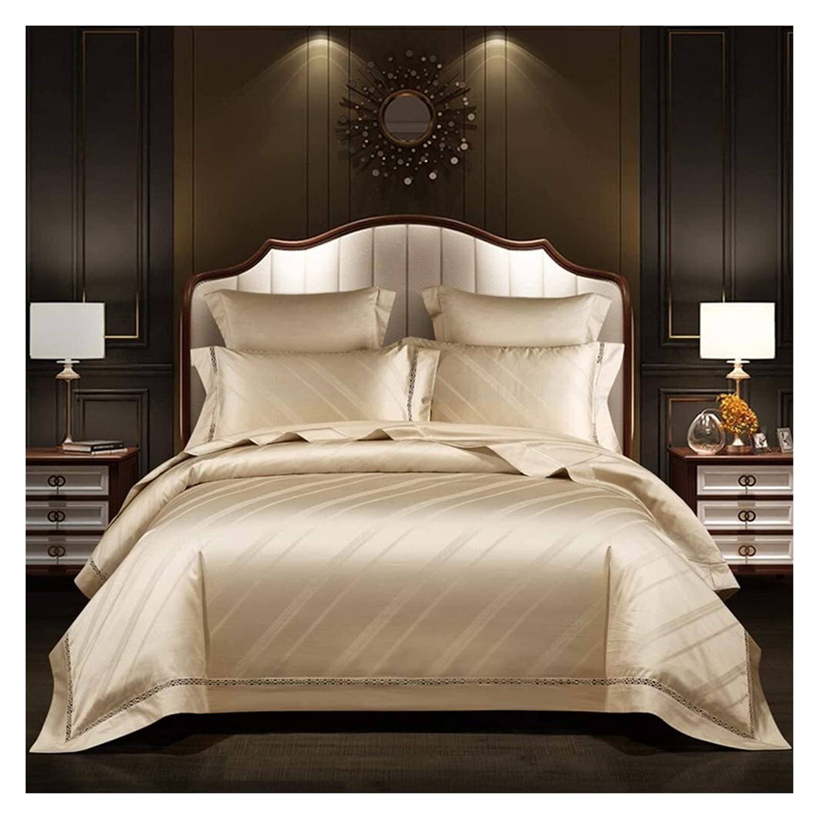 Luxury Egyptian Cotton Bedding Set - 4Pcs King/Queen Size Duvet Cover, Fitted Sheet & Pillowcases - Wrinkle-Free, Stain-Resistant - Gray & Khaki Options - Perfect for Master Bedroom, Guest Room or Vacation Home