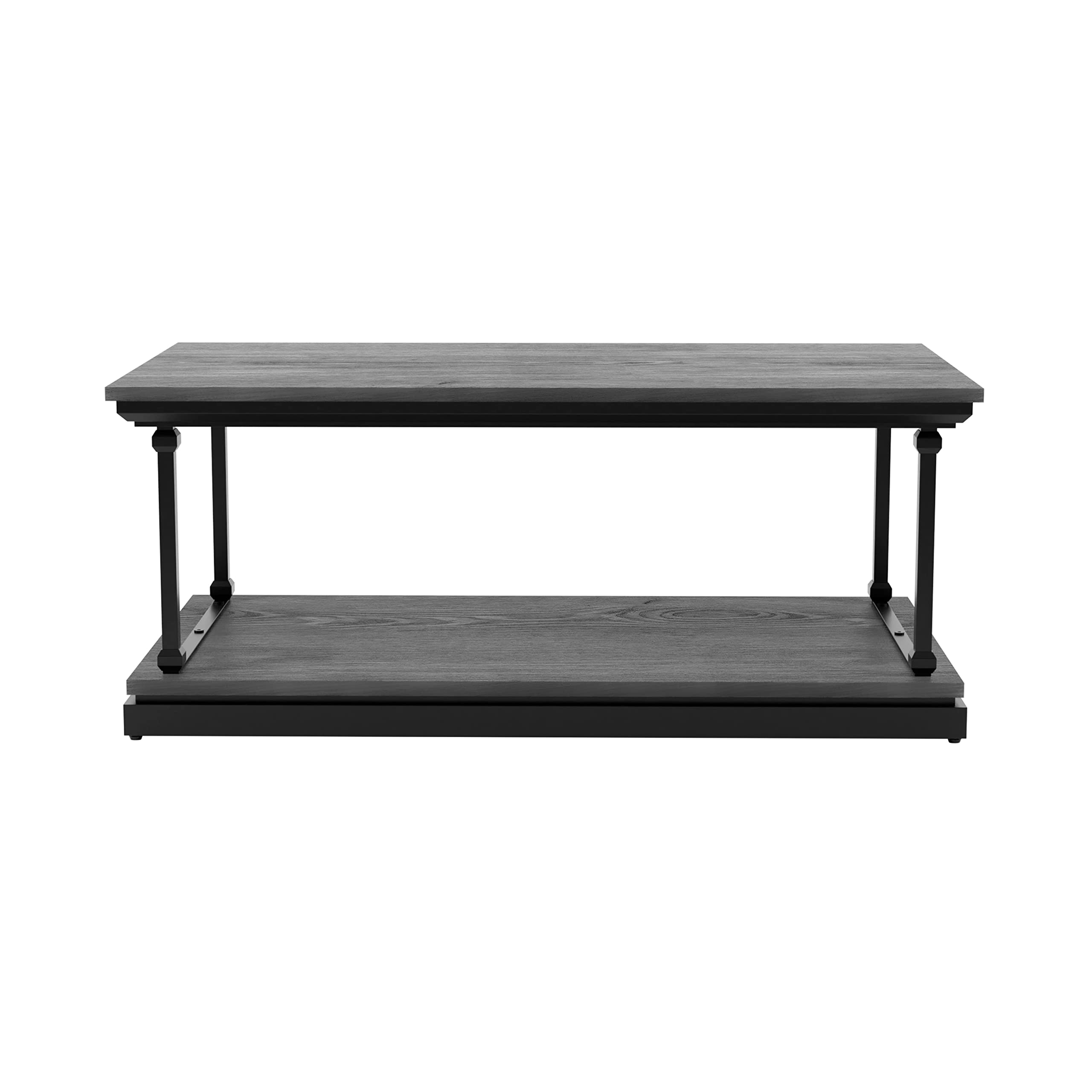 Ambridge Farmhouse Metal and Wood Coffee Table with Storage - 48 Inch Rectangle Living Room & Bedroom Table in Antique Gray - Rustic Home Decor for Farmhouse, Cottage, and Modern Interior Design
