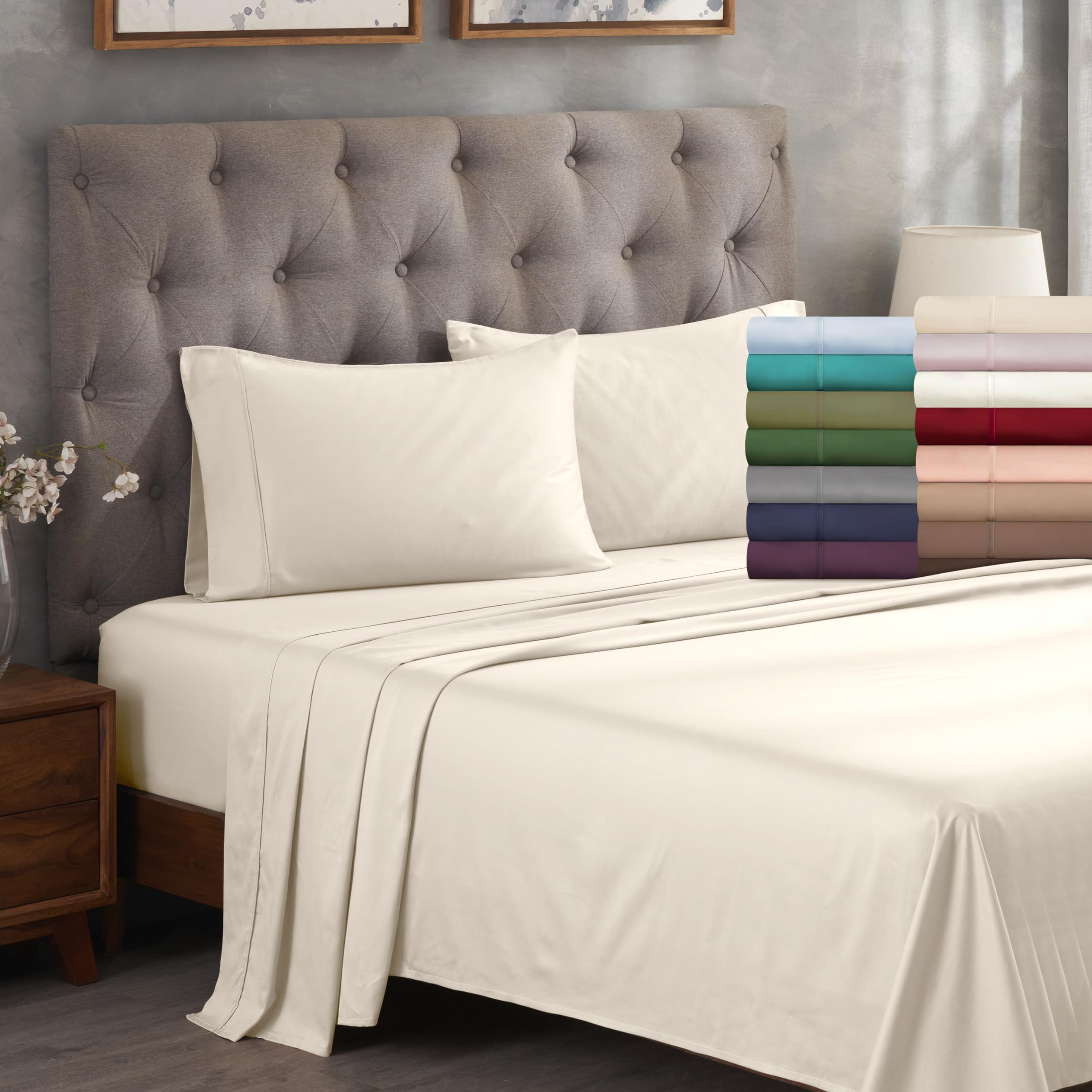 Premium 400 Thread Count Egyptian Cotton Bed Sheet Set - 1 Deep Pocket Fitted Sheet, 1 Flat Sheet & 2 Pillowcases - Ultra Soft Luxury Sateen Weave Bedding - Olympic Queen Size Burgundy - Perfect for Master Bedrooms, Guest Rooms & Luxury Hotels
