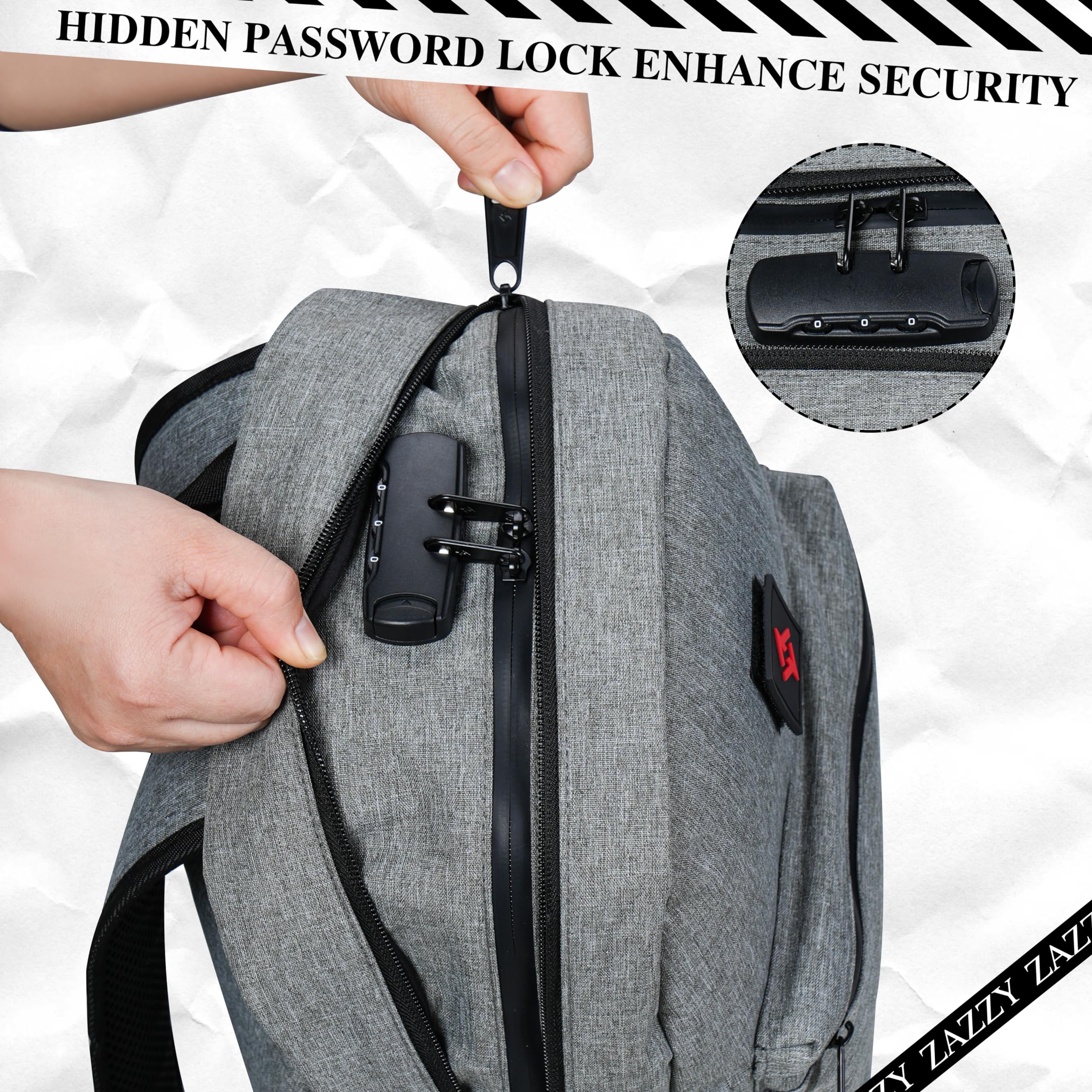 Zazzy Smell Proof Backpack - Lockable Carbon Fiber Odor Resistant Travel Backpack with Secure Lock - Perfect for Travel, Hiking & Outdoor Activities (Black)