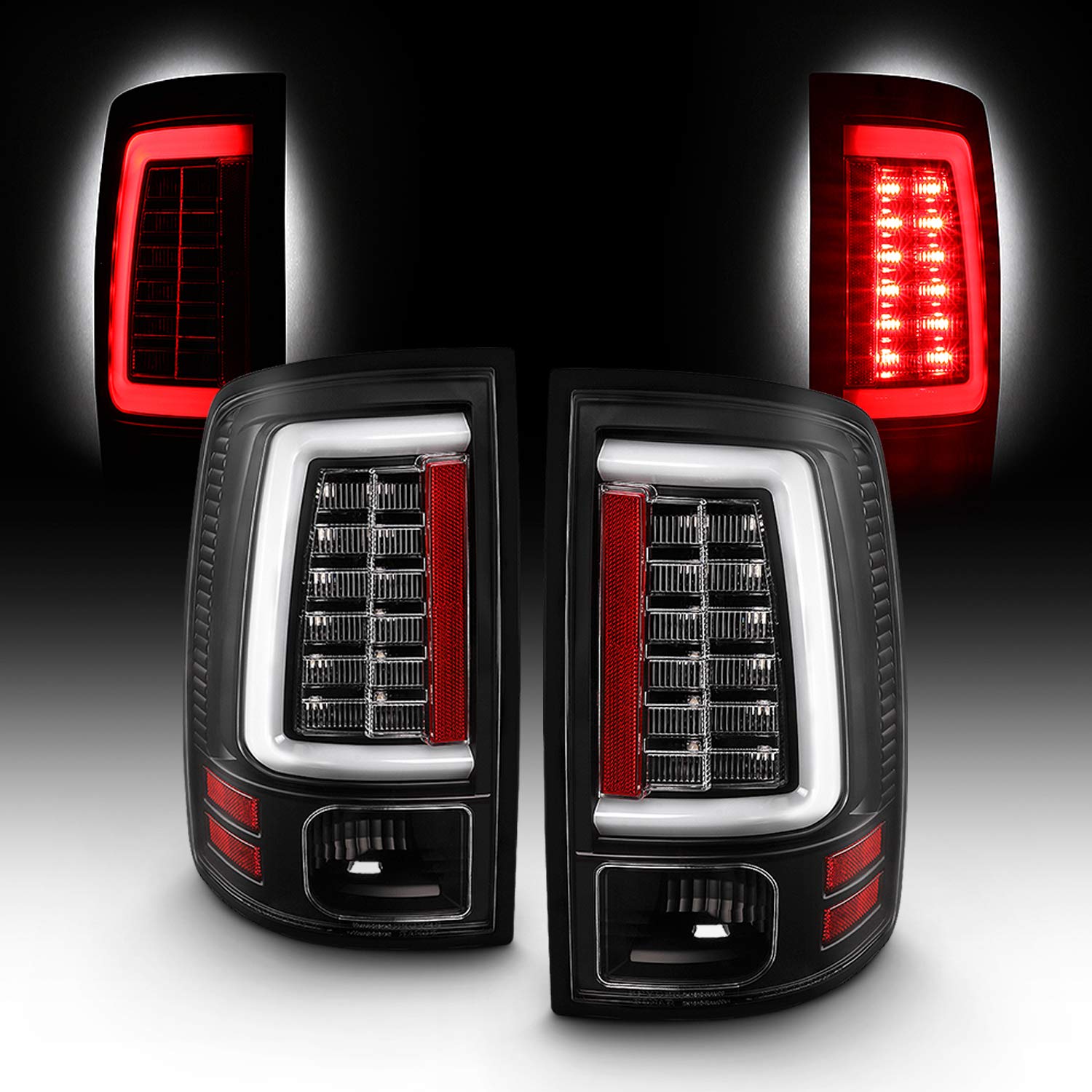 AKKON LED Tail Lights Replacement Pair for 2013-2018 Ram 1500/2500/3500 Pickup Trucks - Black C-Tube Bar Design with Lumiled Technology | Left + Right Set | Upgrade Your Truck's Style & Night Visibility