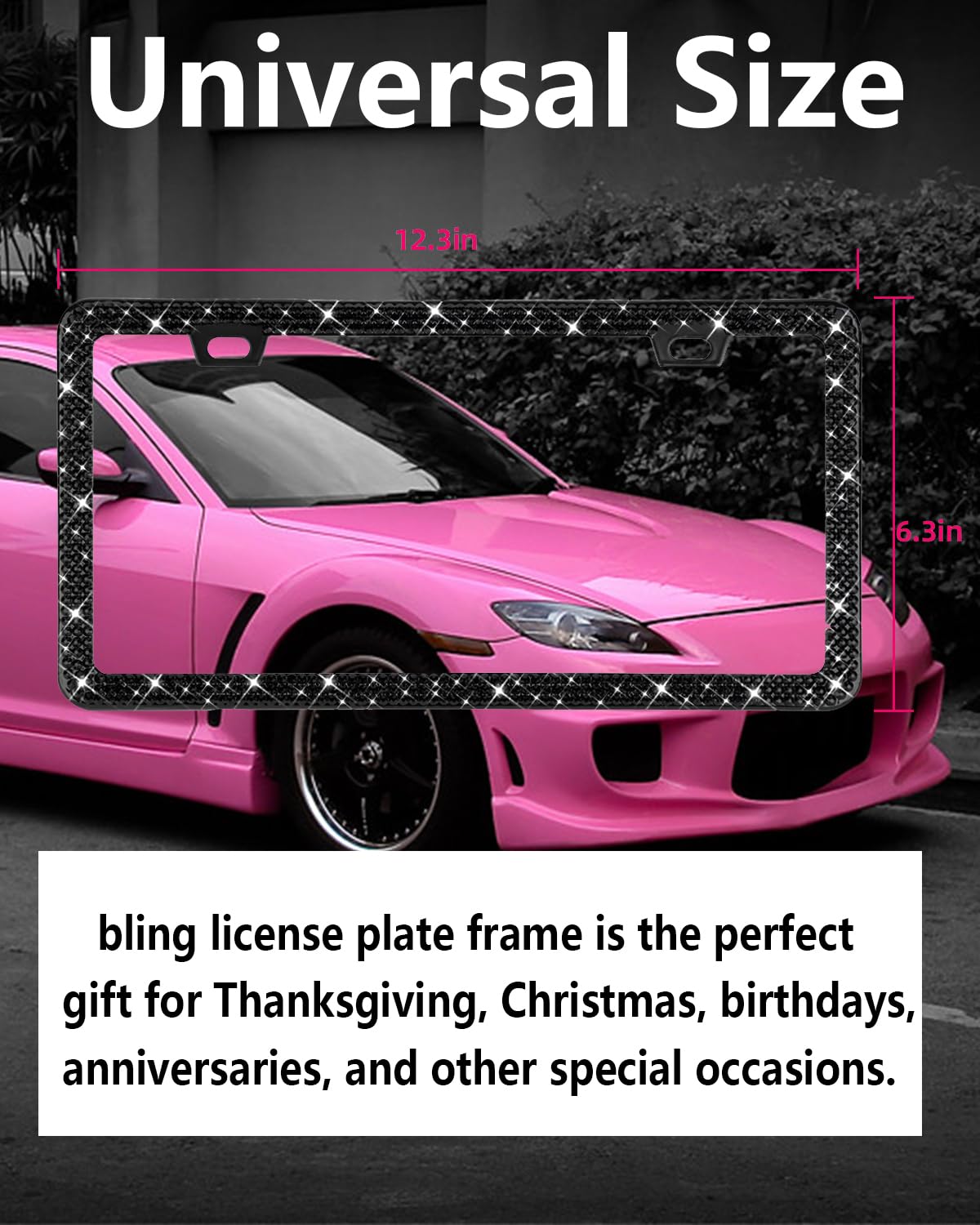 Sparkly Diamond Rhinestone Car License Plate Frames - 2 Pack Bling Bedazzled License Plate Covers for Women, Handmade Shiny Decorative Plate Holder with Free Glitter Gift Box (Black) | Perfect for Car Accessories, Gift Ideas, and Personalizing Your Vehicle