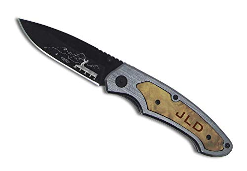 Personalized Laser Engraved Fisherman Pocket Knife - Wood Handle Rescue Knife with Custom Text | Perfect Gift for Anglers, Camping & Outdoor Adventures