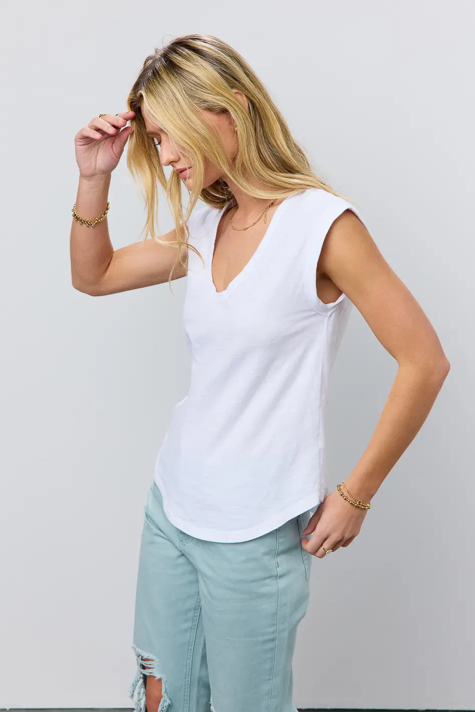 Jaylene Women's Muscle Tee - Soft Cotton Workout Shirt for Gym & Running | Breathable & Comfortable White T-Shirt | Perfect for Fitness, Yoga & Casual Wear