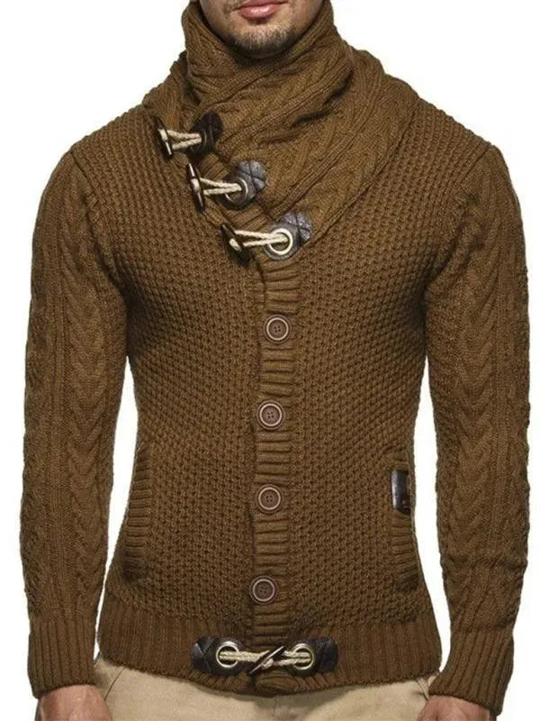 Men's Turtleneck Button-Up Cardigan Sweater - Warm Winter Knit Pullover for Office, Casual & Date Nights
